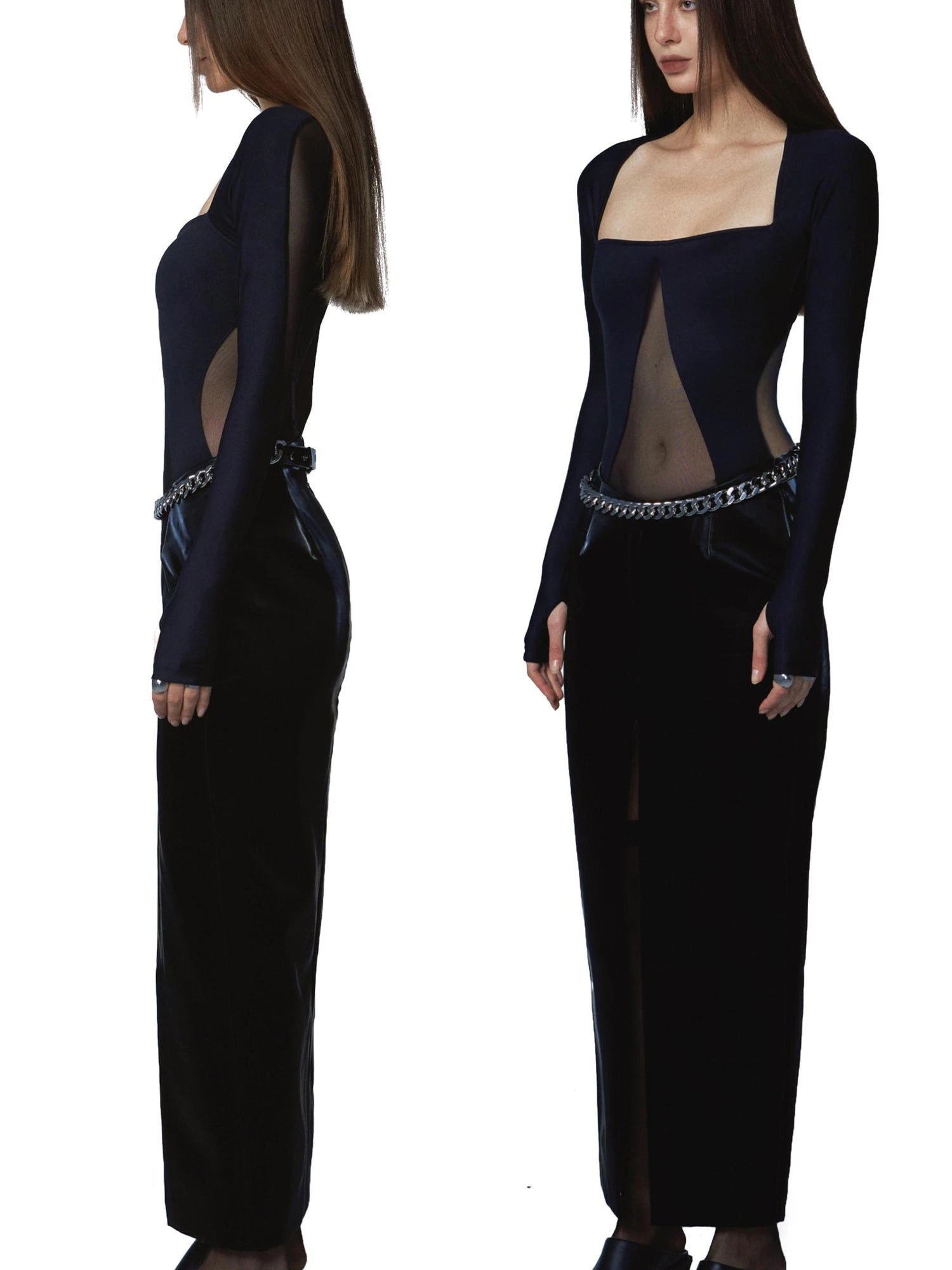 Mesh Cutout Bodysuit Long Sleeve