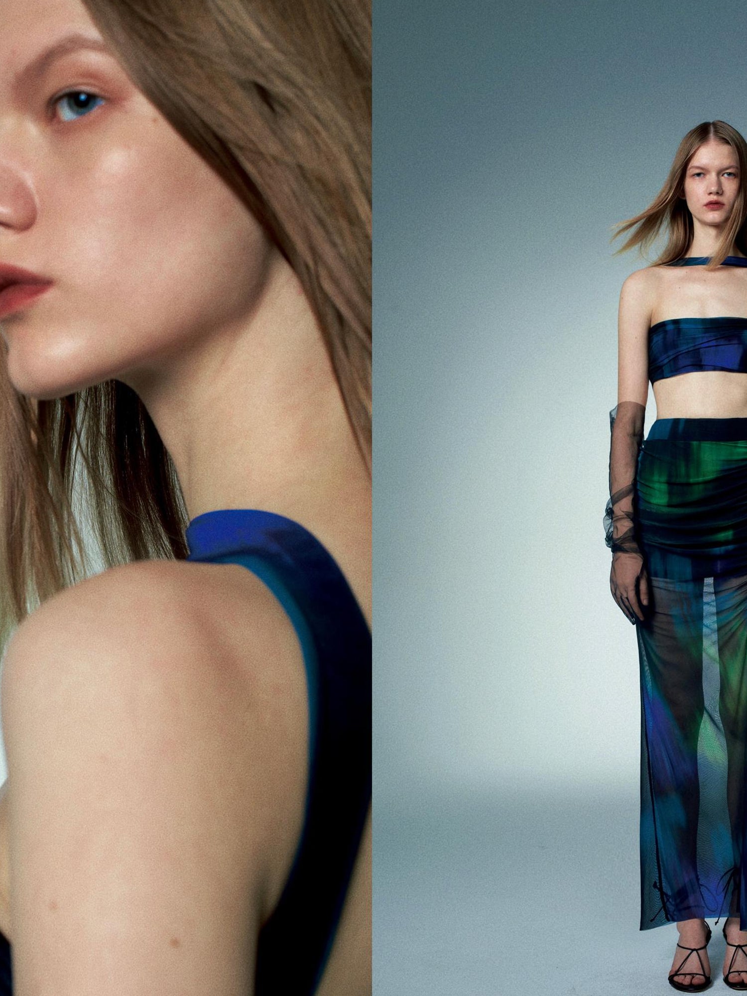 commonce.net Printed Choker Tube Top With Aurora Gradient