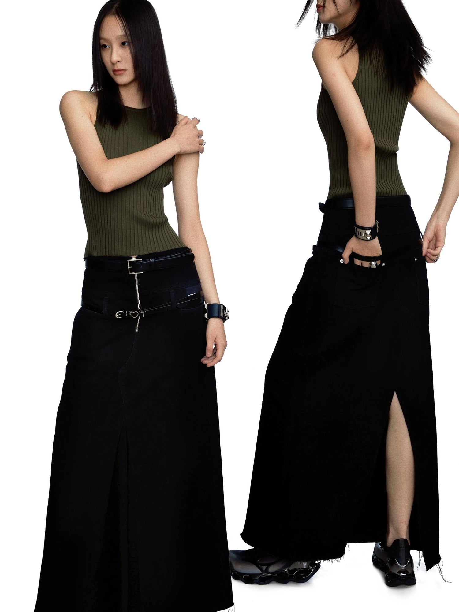 Ribbed Knit Tank In Olive Green