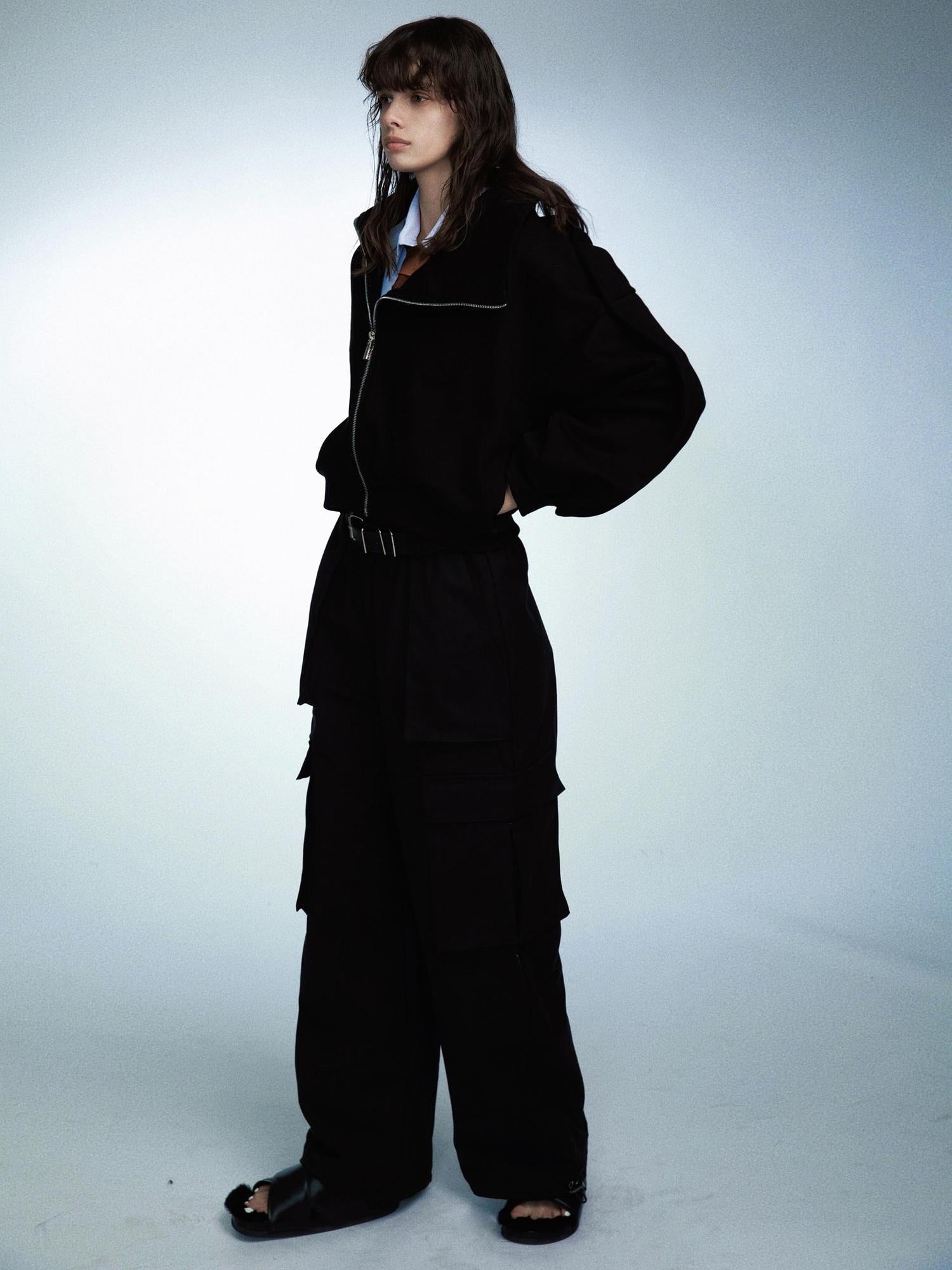 commonce.net Wide Leg Drawstring Cargo Pants With Adjustable Hem