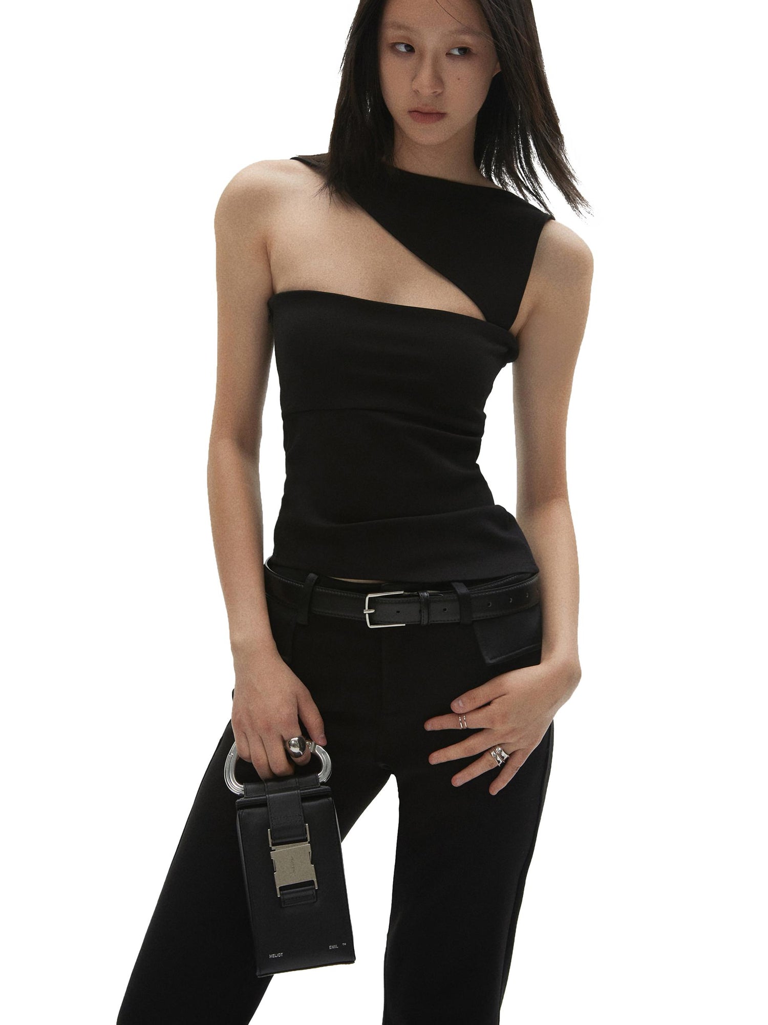 commonce net Acetate Paneled Low Waist Straight Pants