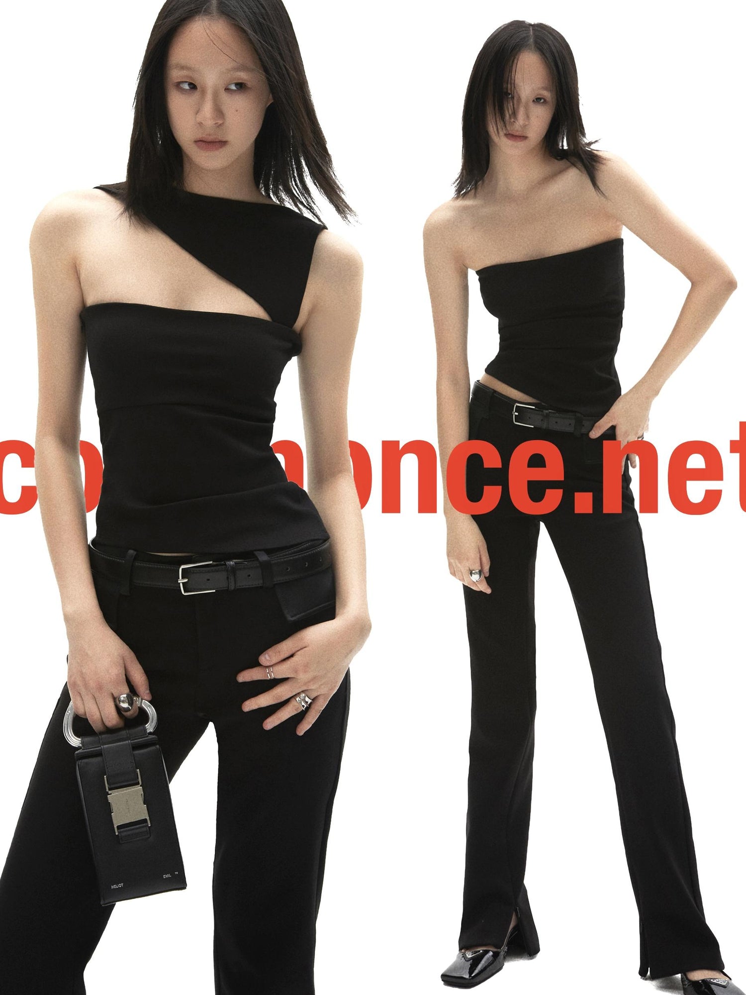 commonce net Acetate Paneled Low Waist Straight Pants