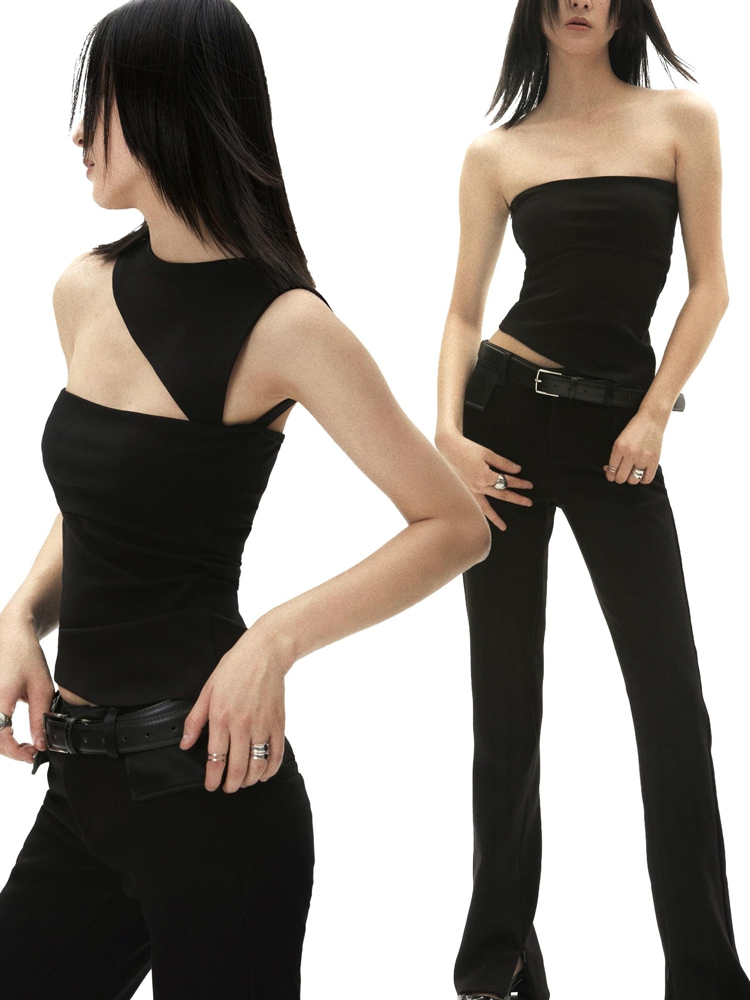 commonce net Acetate Paneled Low Waist Straight Pants
