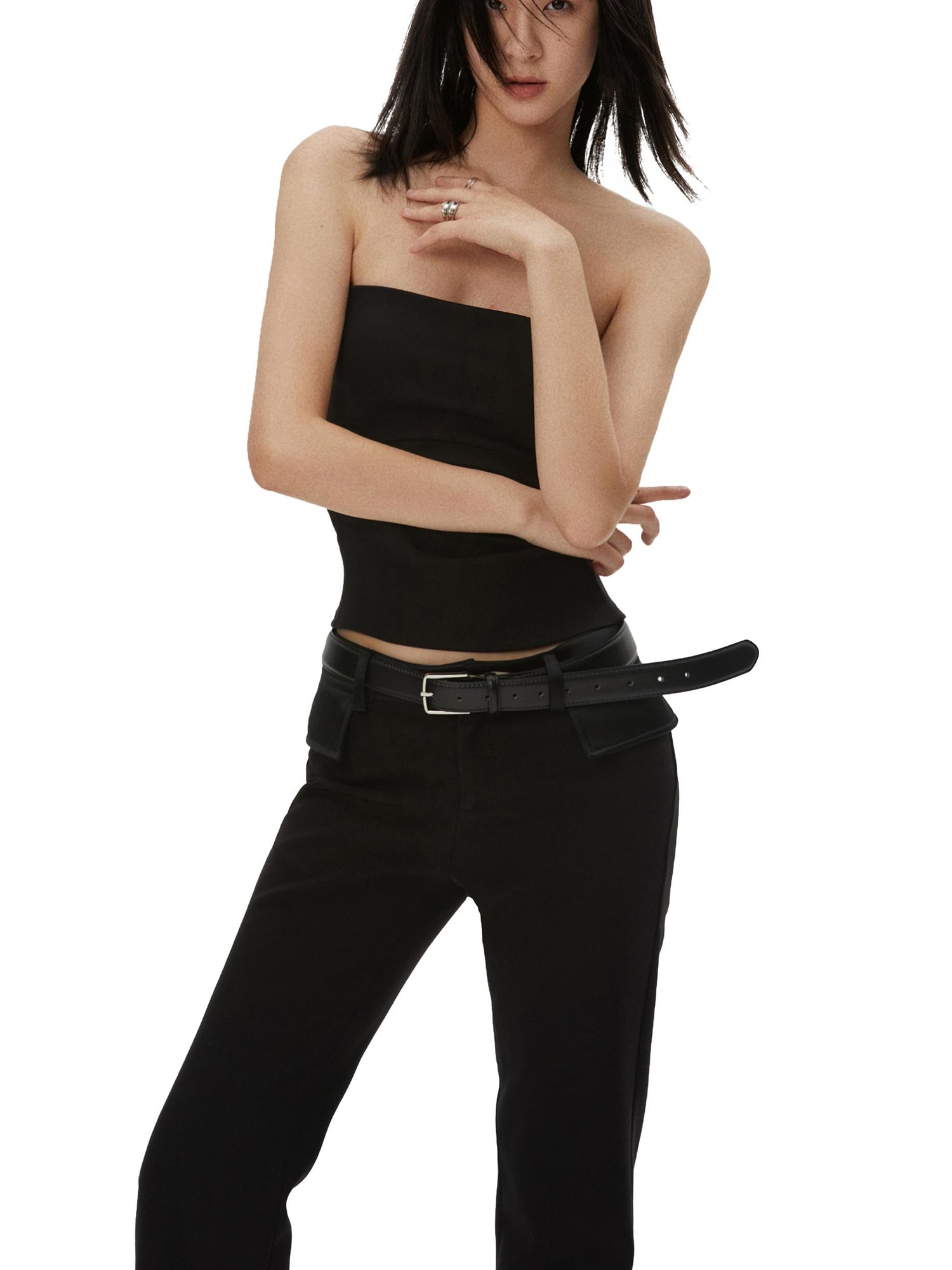 commonce net Acetate Paneled Low Waist Straight Pants