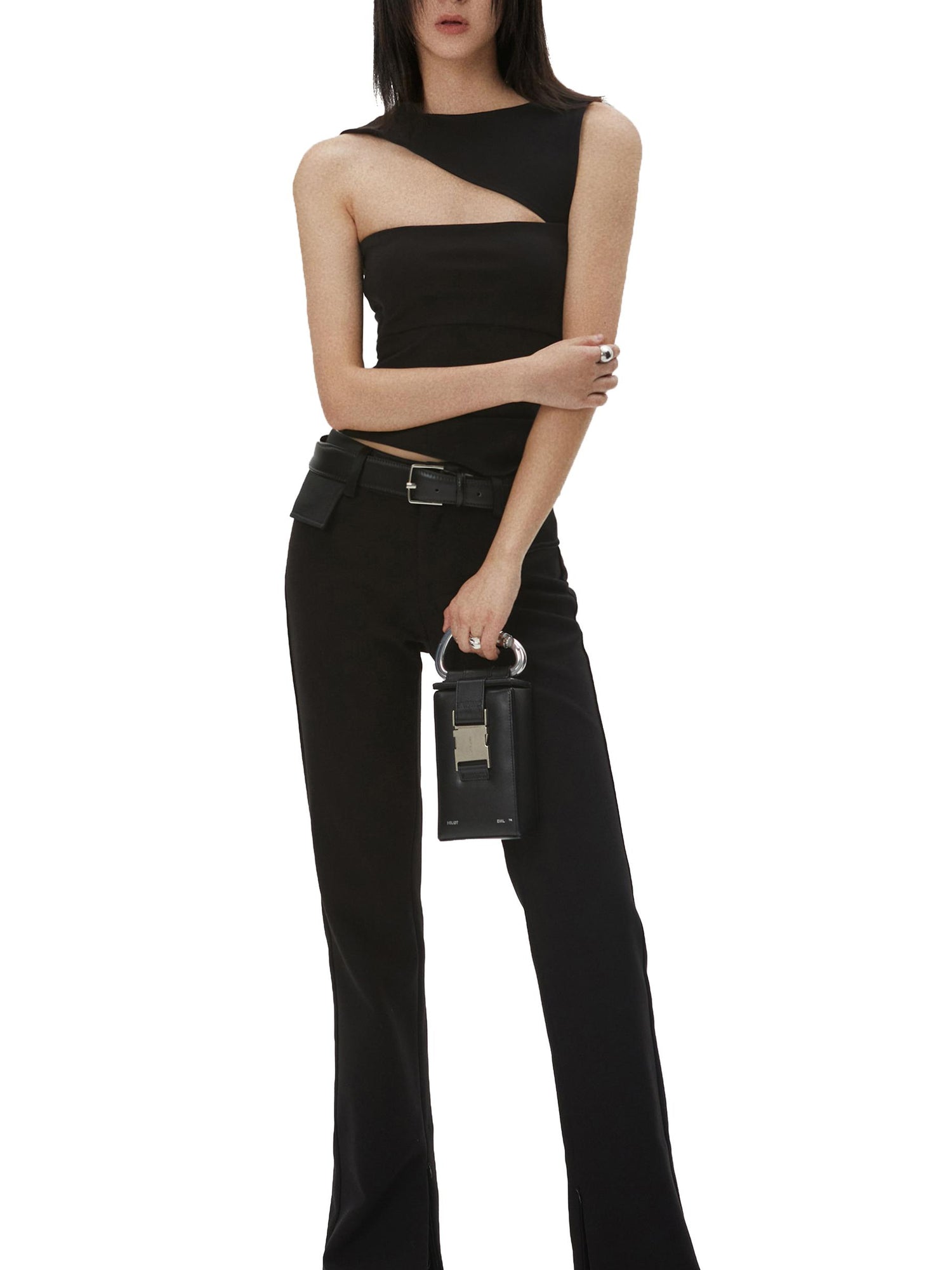 commonce net Acetate Paneled Low Waist Straight Pants