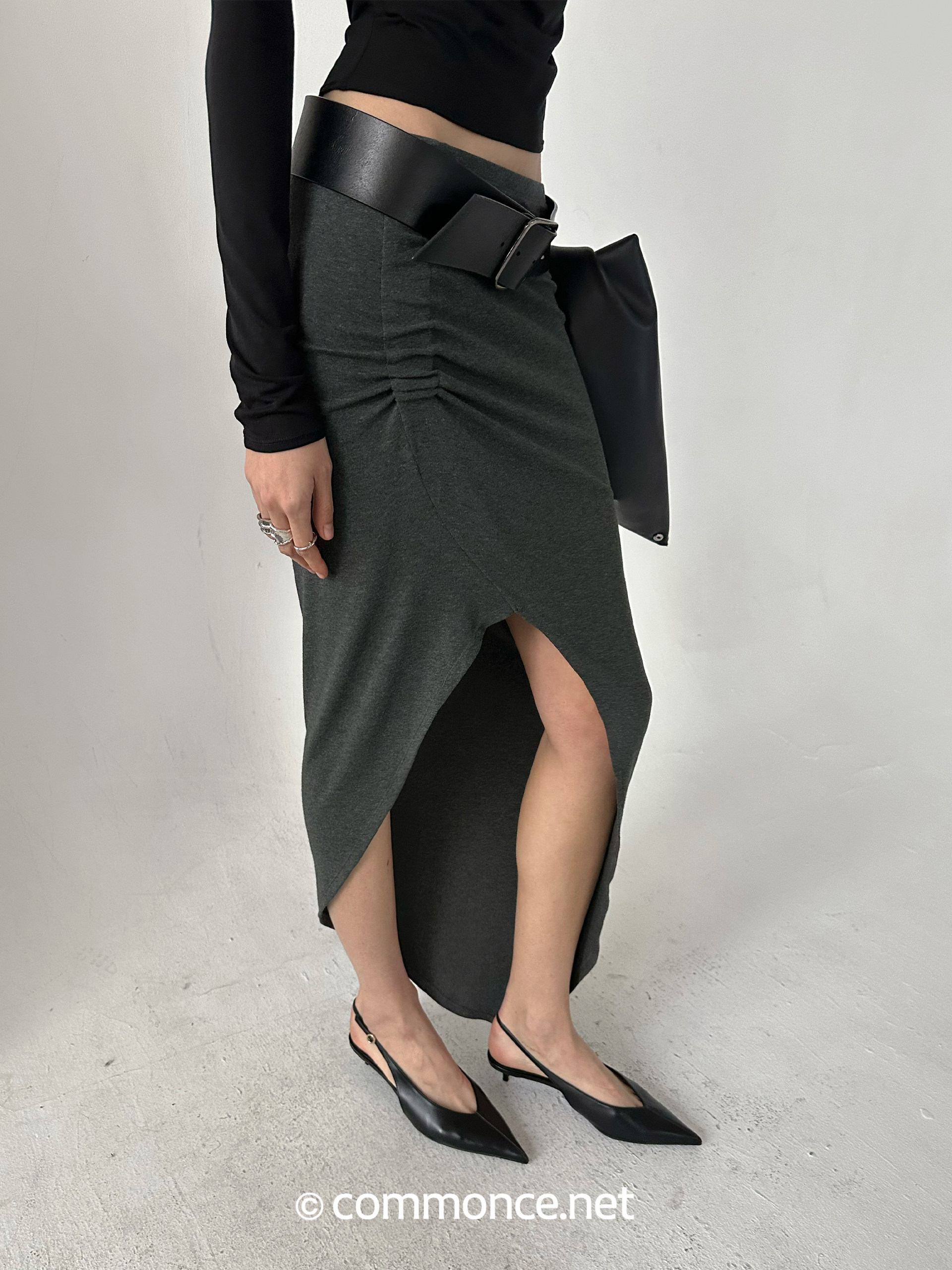 commonce_net_Asymmetric_Cutout_Pleated_High_Slit_Women&