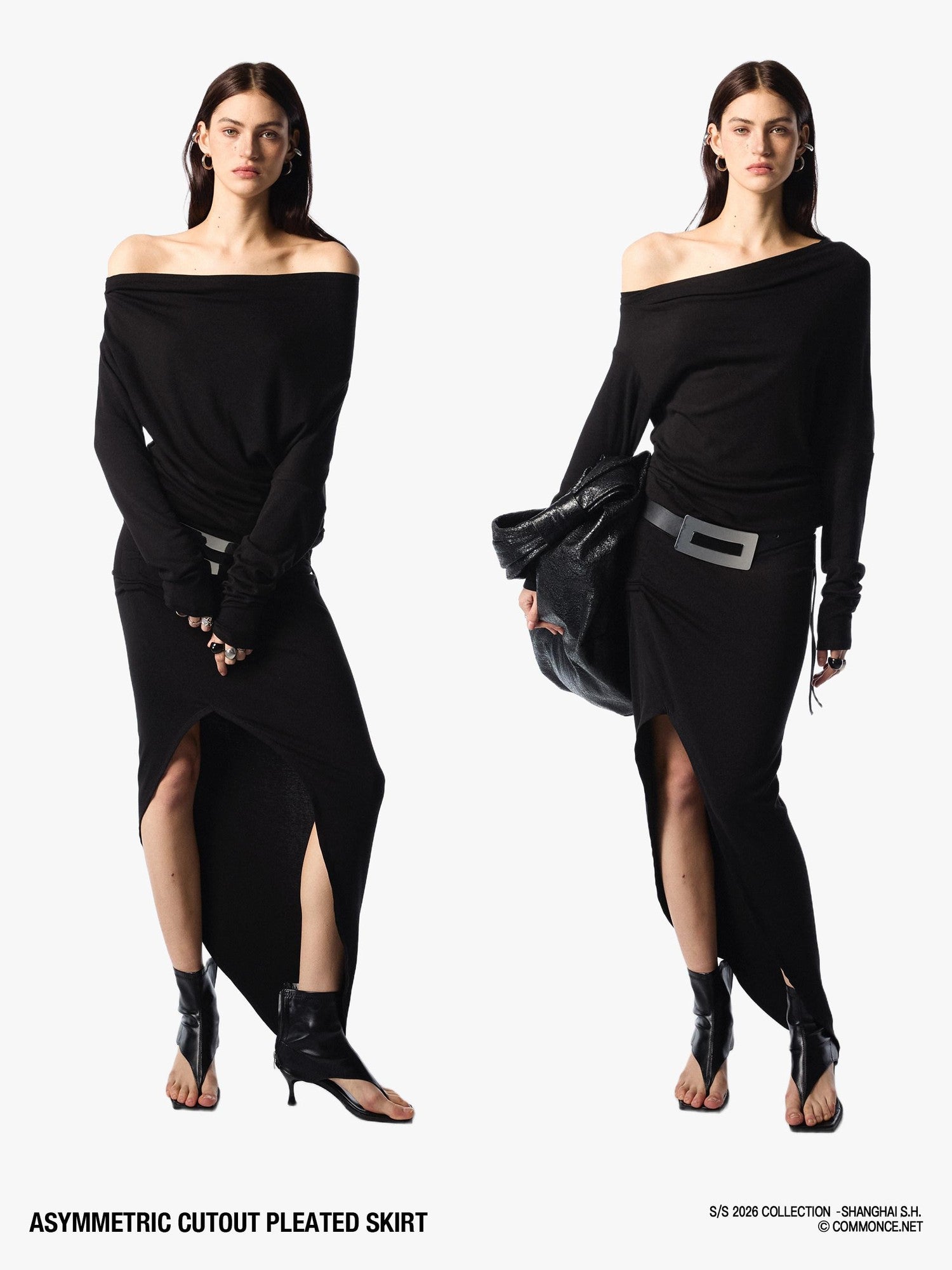 commonce net Asymmetric Cutout Pleated High Slit Women&