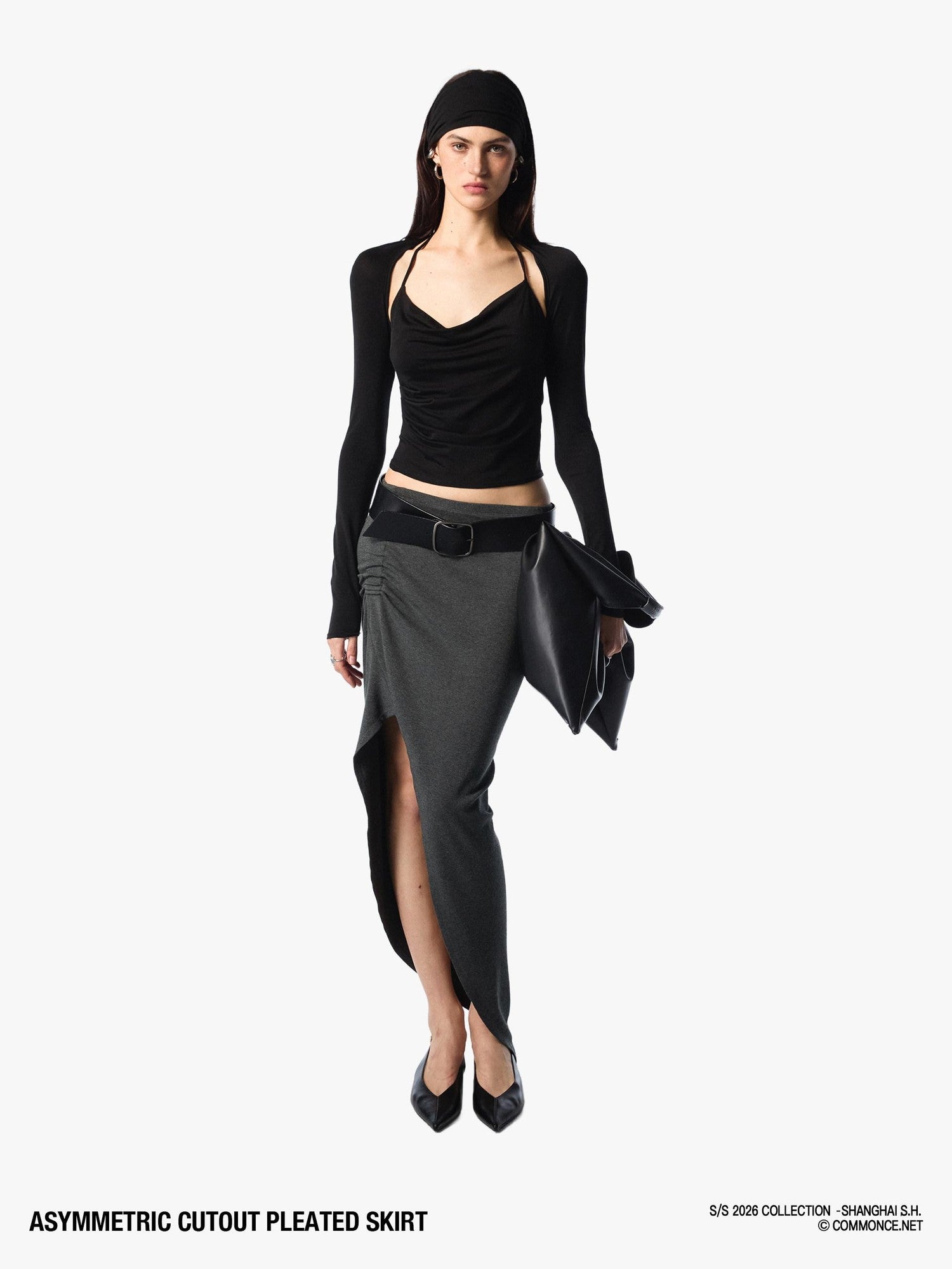 commonce net Asymmetric Cutout Pleated High Slit Women&