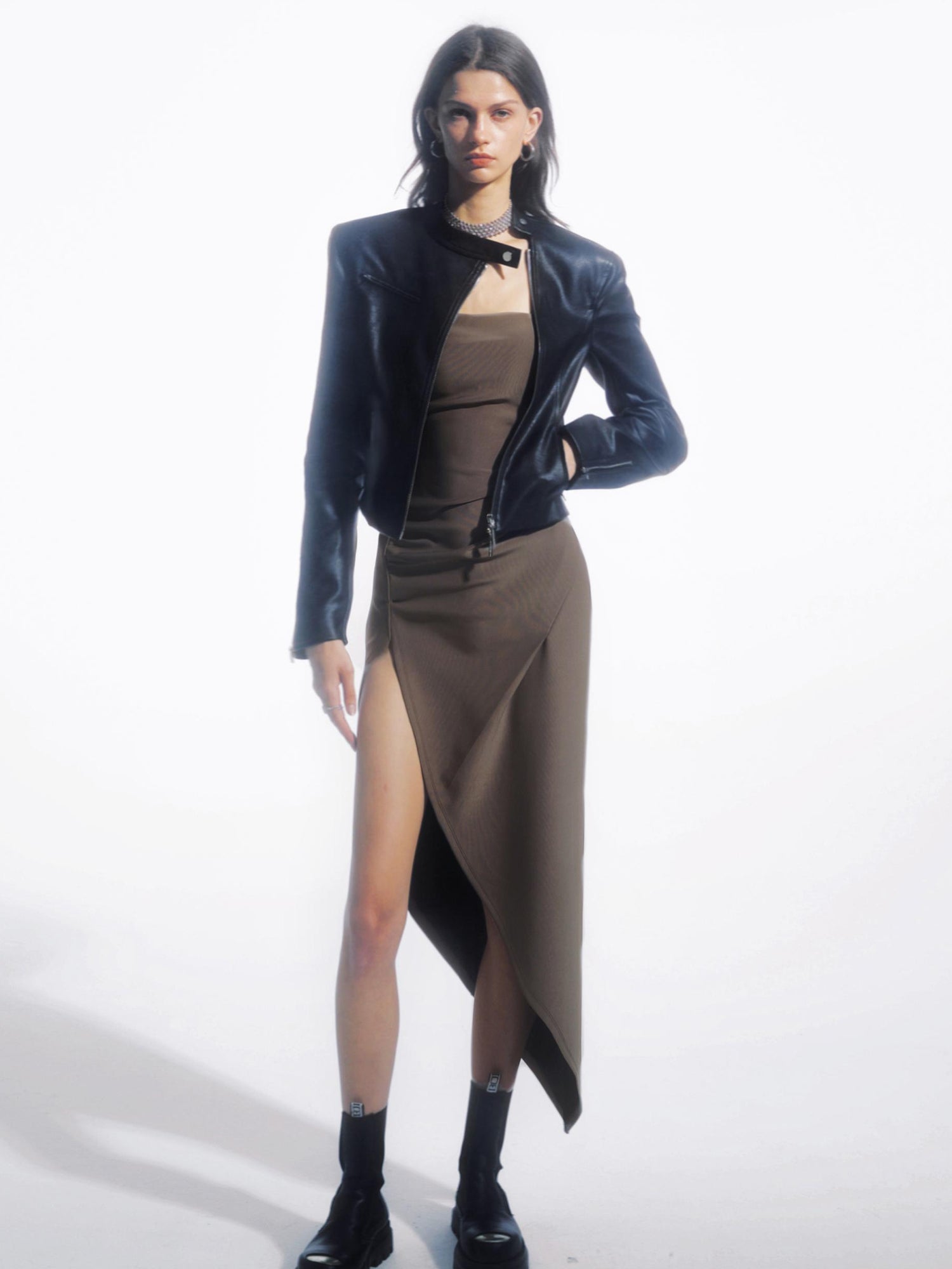 commonce net Asymmetric Gathered Side Slit Strapless Gown