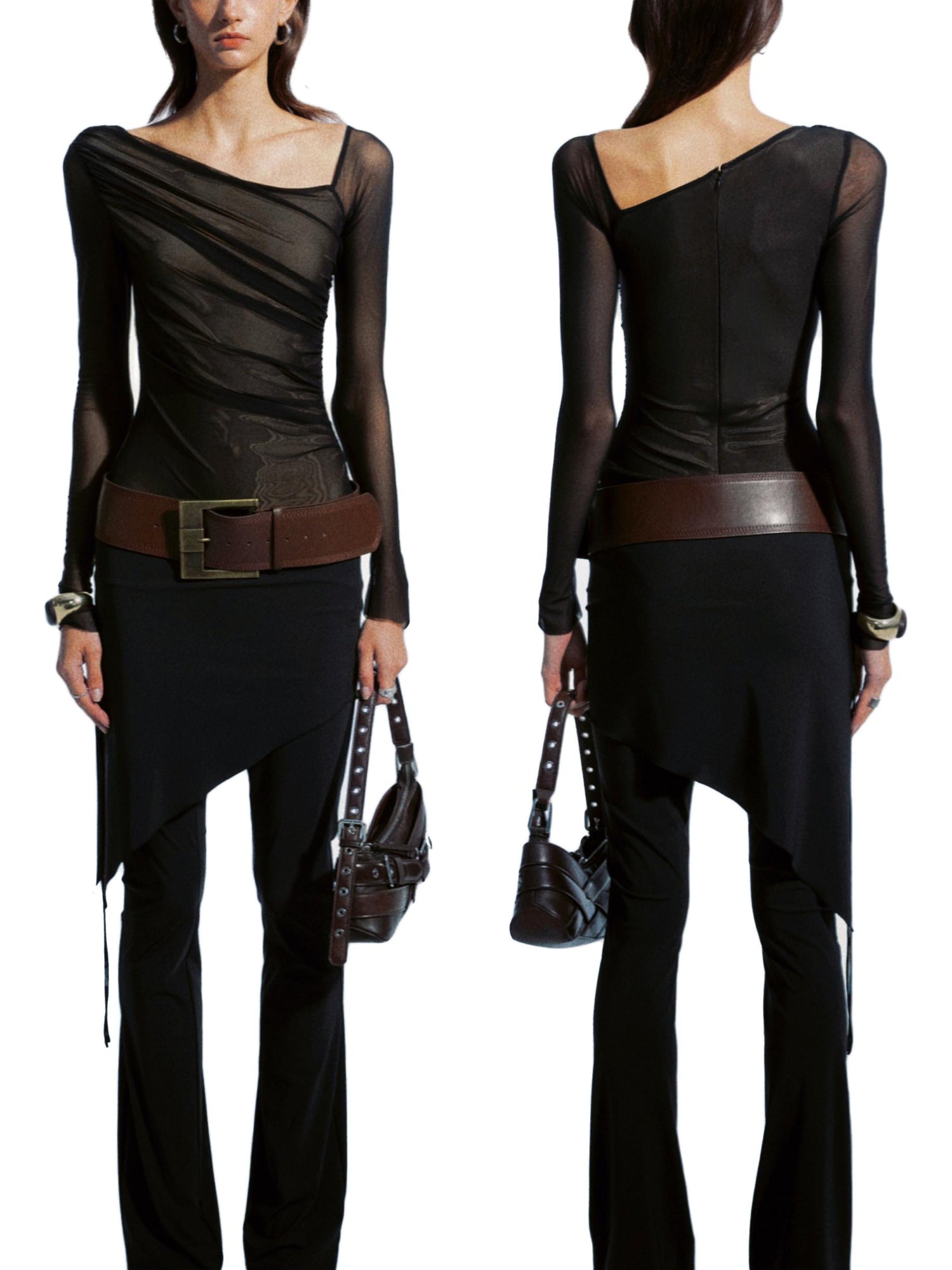 commonce net Asymmetrical Drawstring Split Hem Skirt Pants