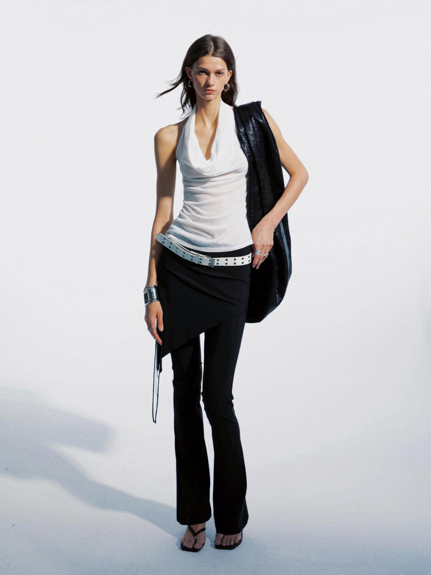 commonce net Asymmetrical Drawstring Split Hem Skirt Pants