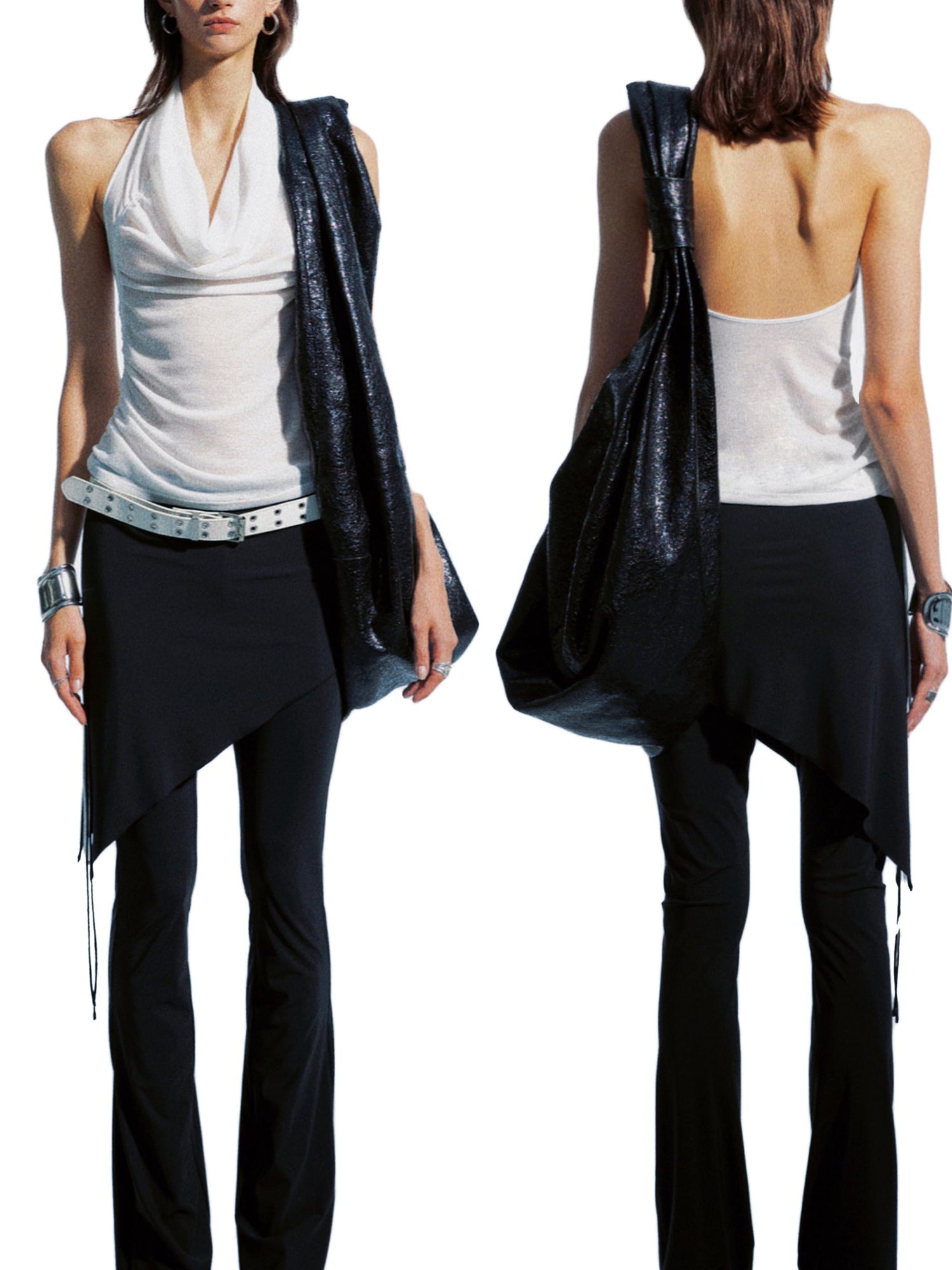 commonce net Asymmetrical Drawstring Split Hem Skirt Pants