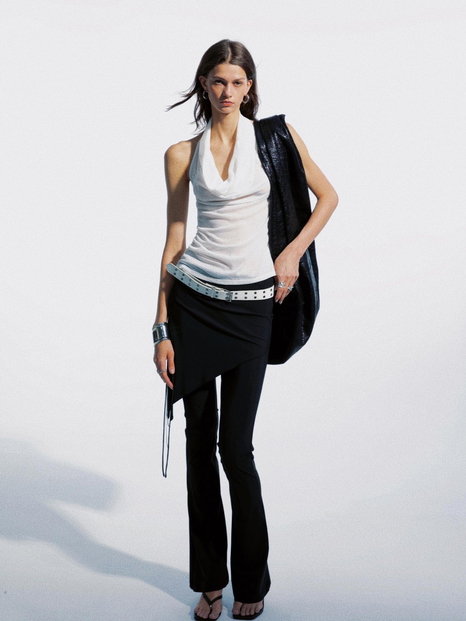 commonce net Asymmetrical Drawstring Split Hem Skirt Pants