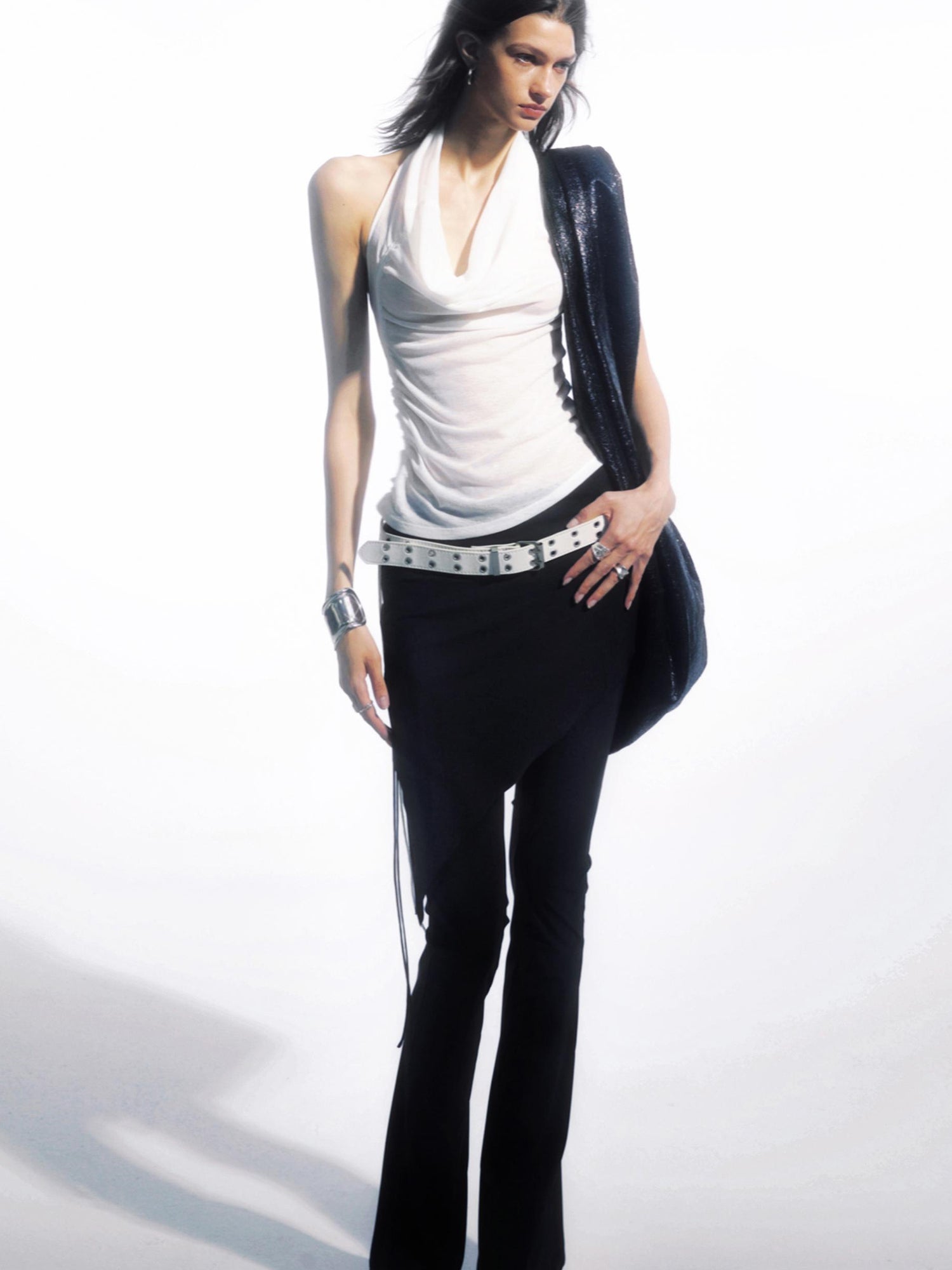 commonce net Asymmetrical Drawstring Split Hem Skirt Pants