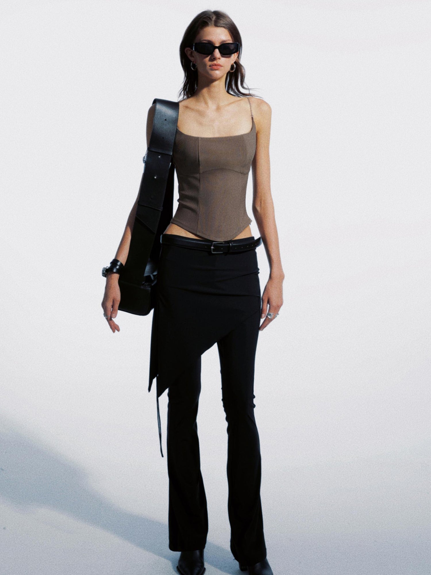 commonce net Asymmetrical Drawstring Split Hem Skirt Pants