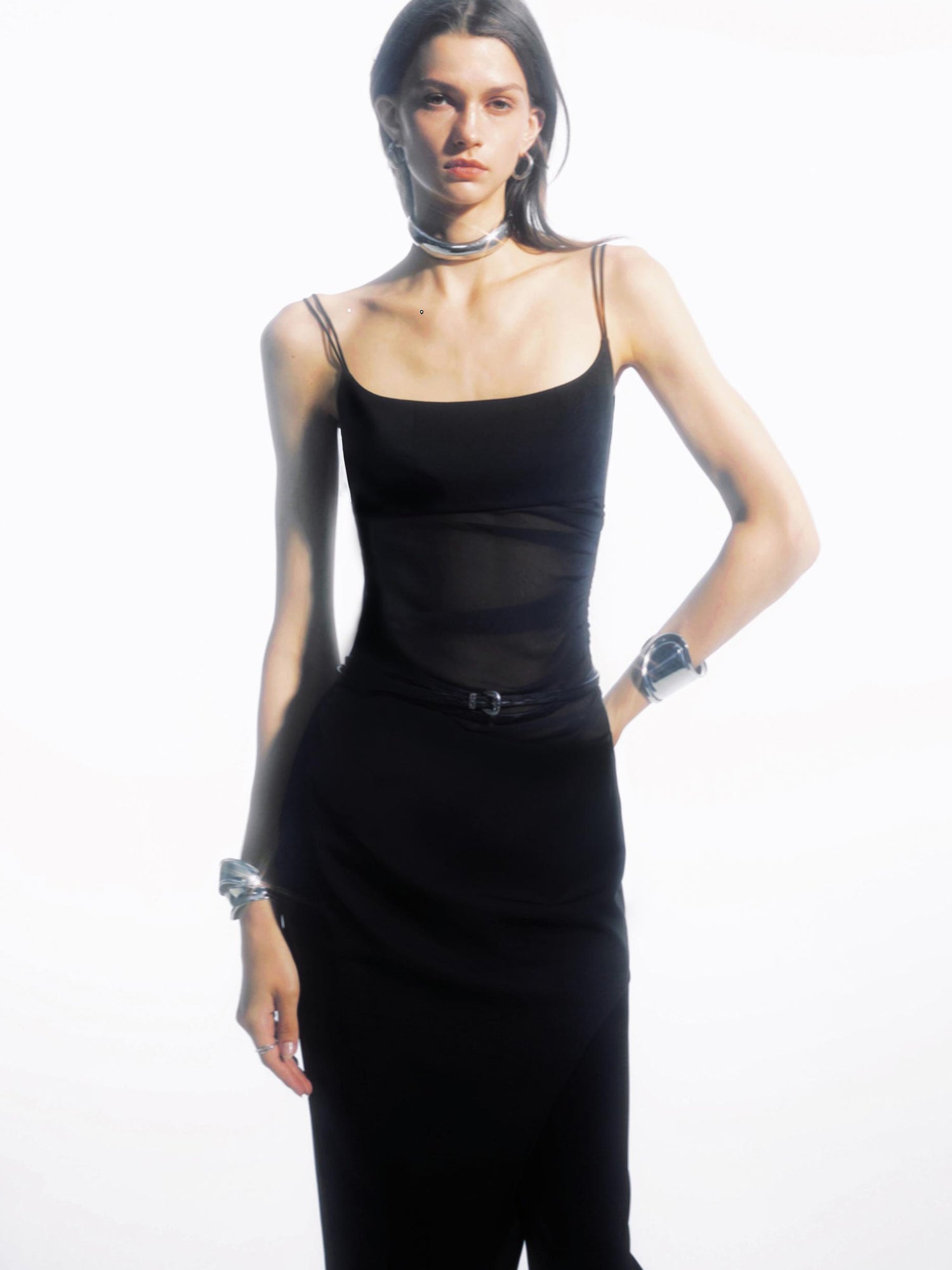 commonce net Asymmetrical Ruching Textured Chiffon Dress