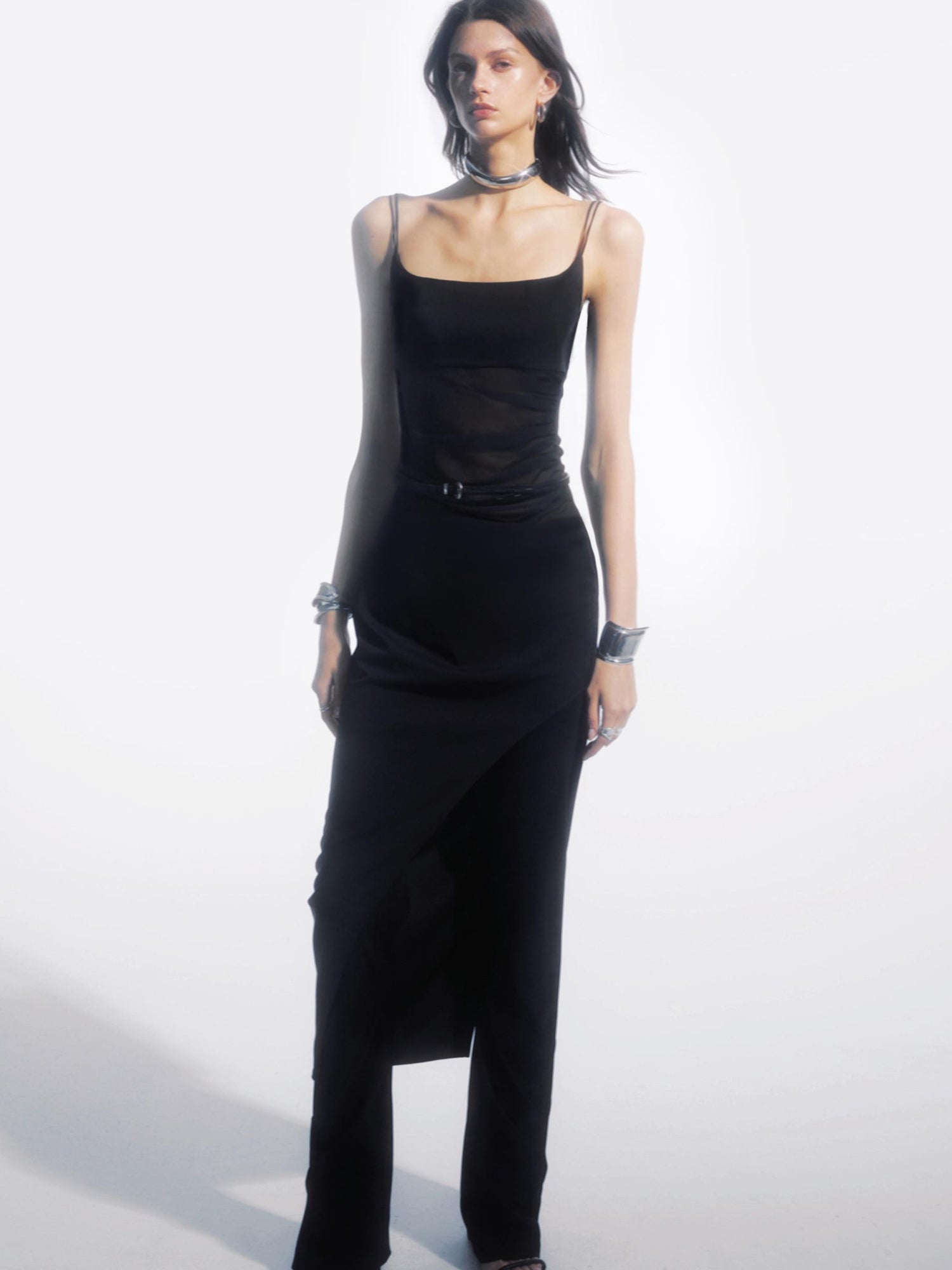 commonce net Asymmetrical Ruching Textured Chiffon Dress