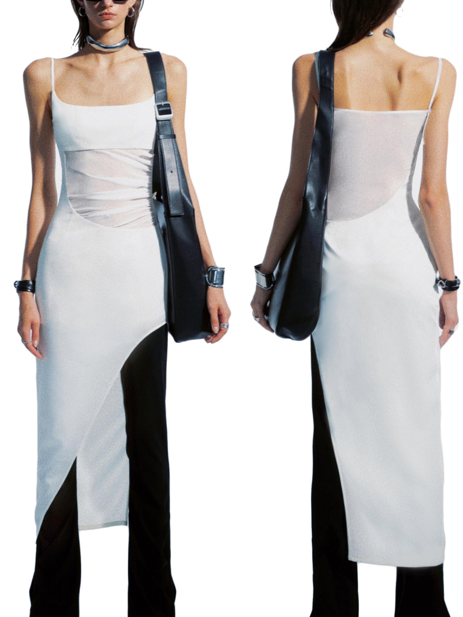 commonce net Asymmetrical Ruching Textured Chiffon Dress