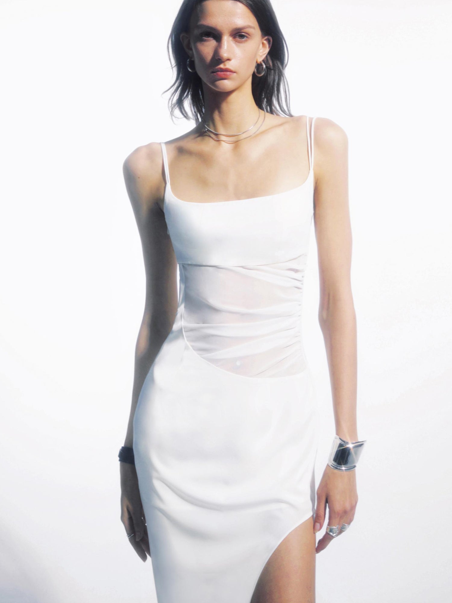 commonce net Asymmetrical Ruching Textured Chiffon Dress