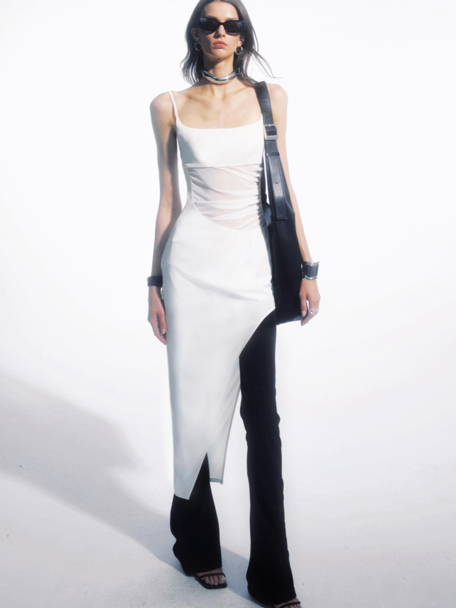 commonce net Asymmetrical Ruching Textured Chiffon Dress