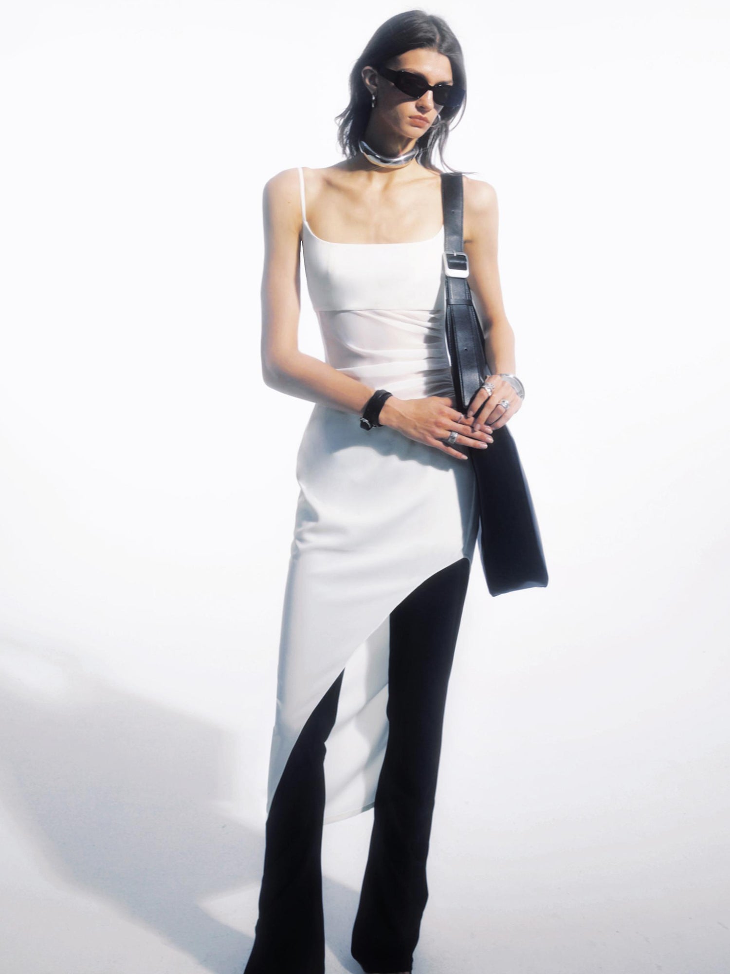 commonce net Asymmetrical Ruching Textured Chiffon Dress