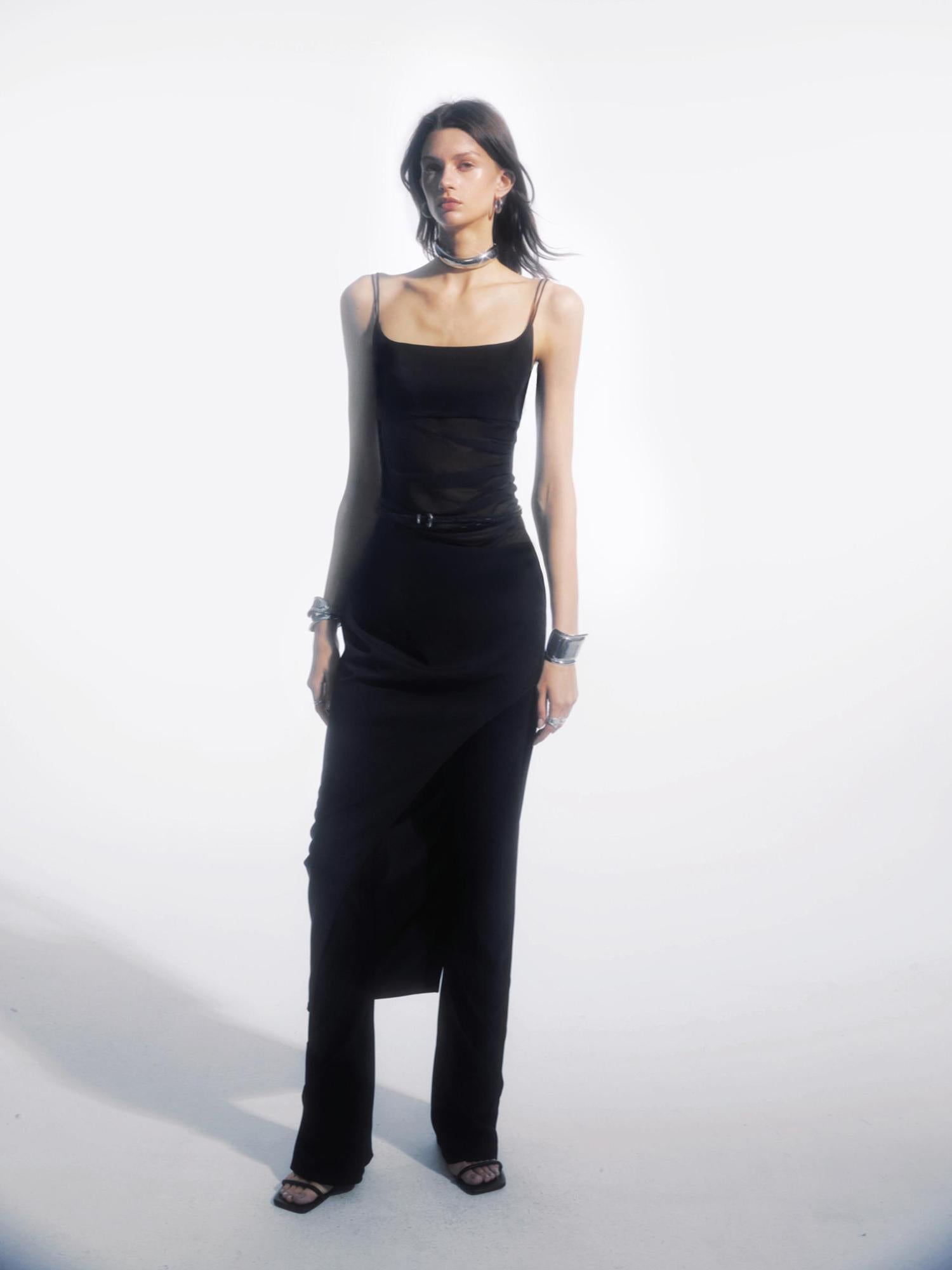 commonce net Asymmetrical Ruching Textured Chiffon Dress