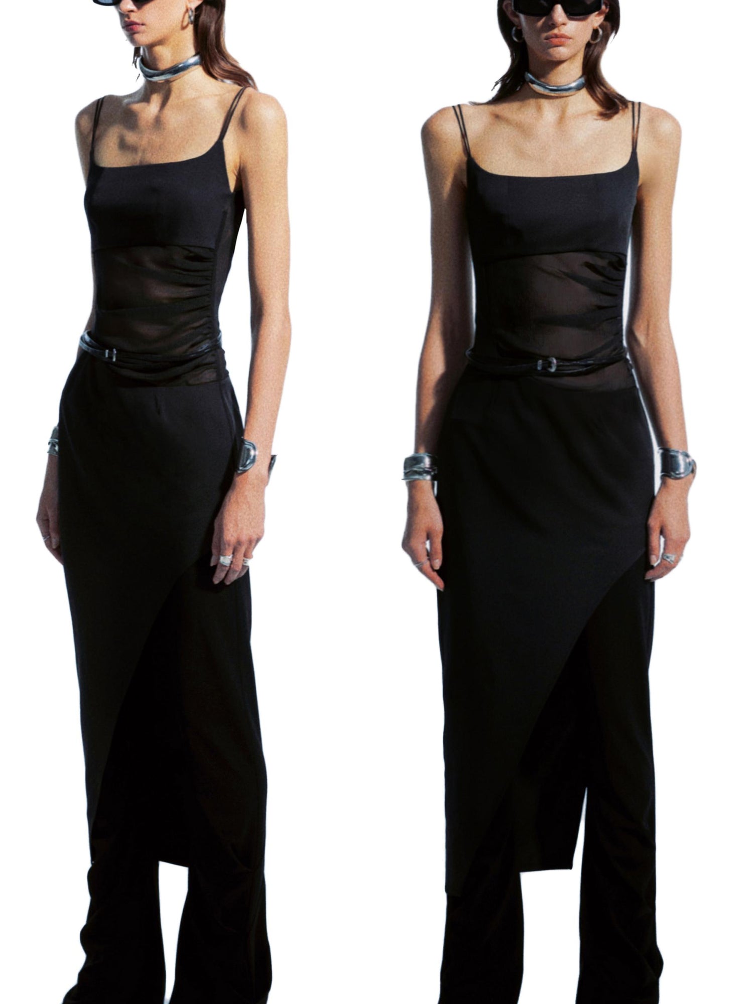 commonce net Asymmetrical Ruching Textured Chiffon Dress