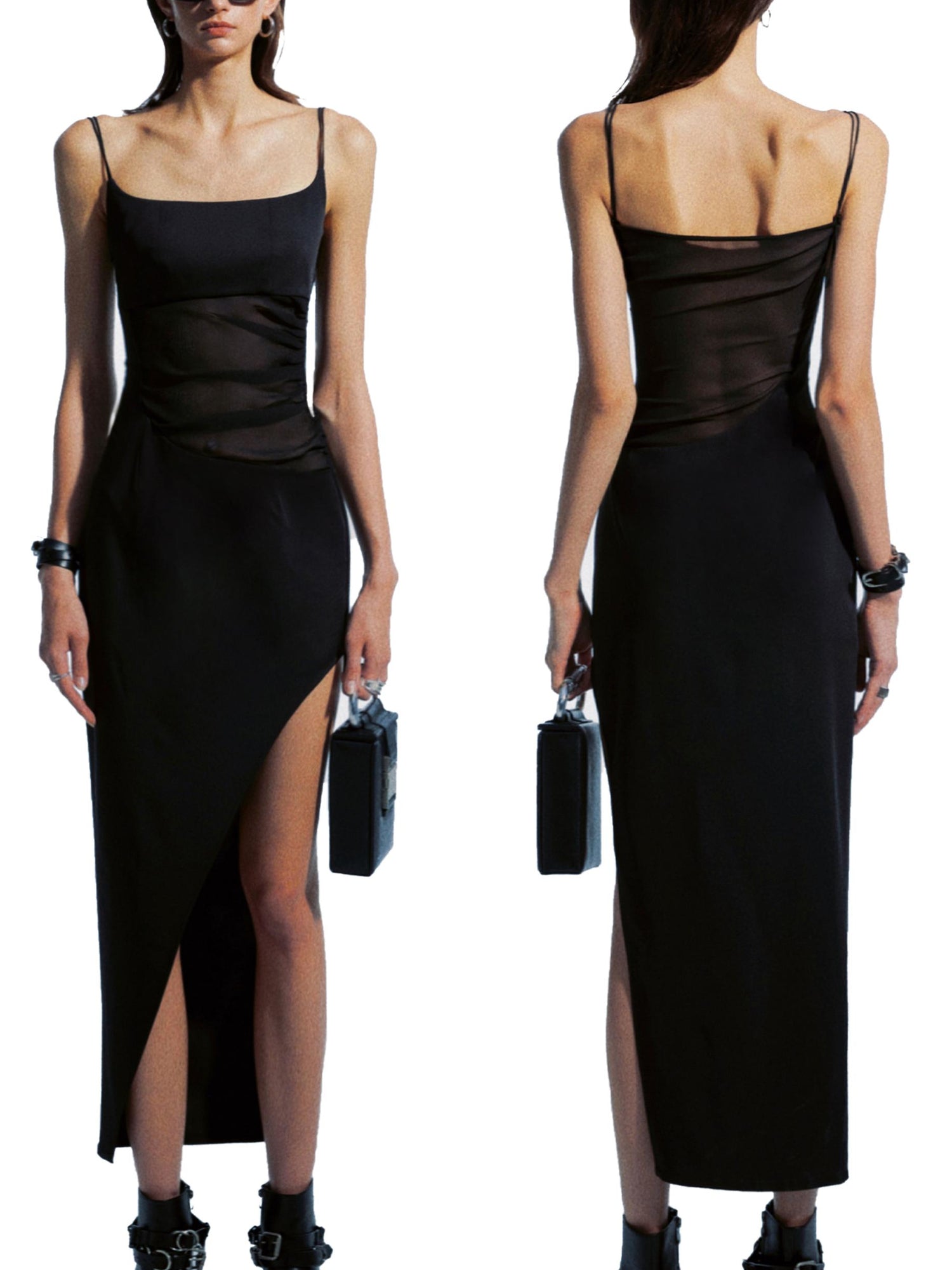 commonce net Asymmetrical Ruching Textured Chiffon Dress