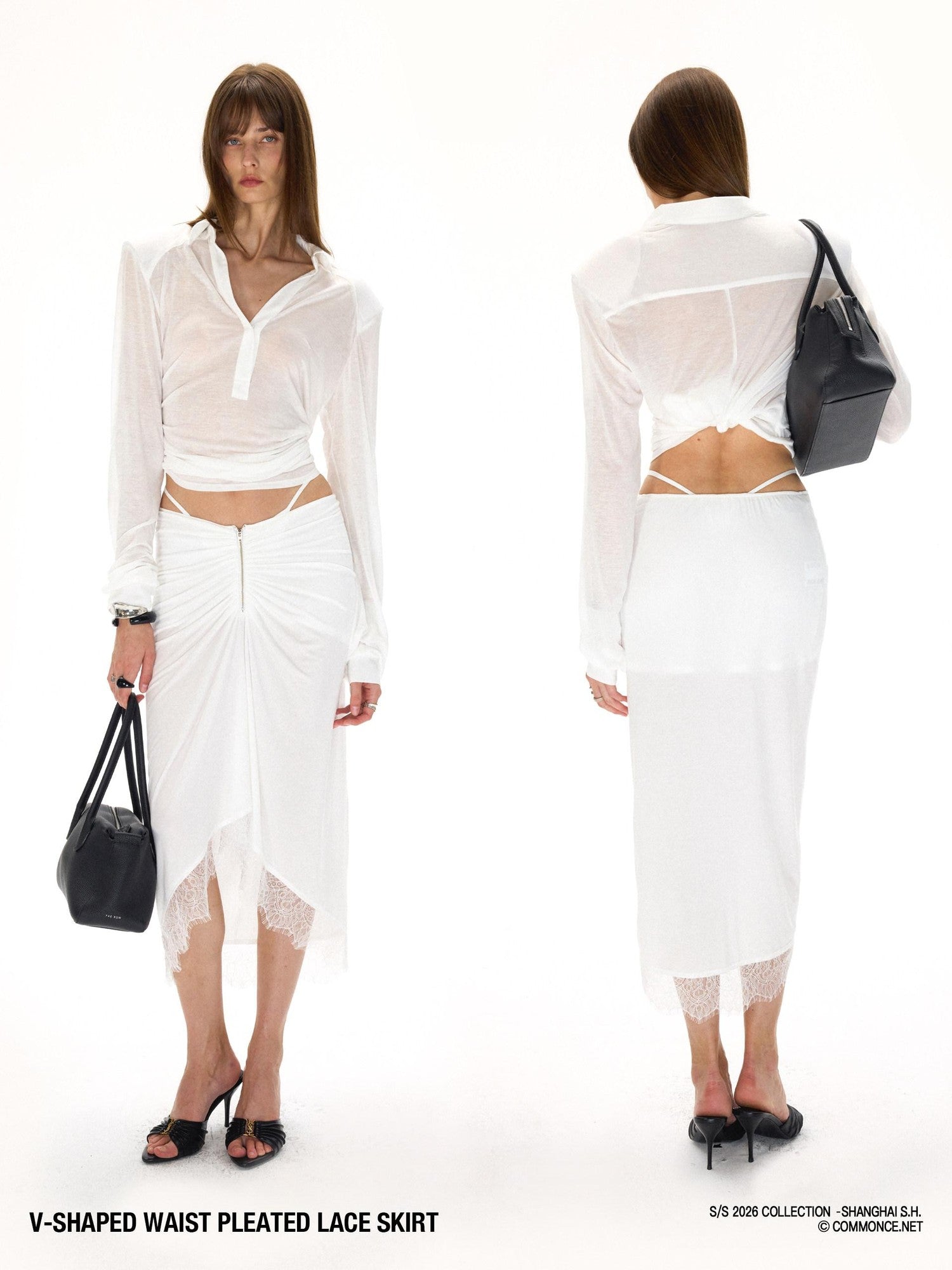 commonce net Asymmetrical V Waist Ruched Paneled Women&
