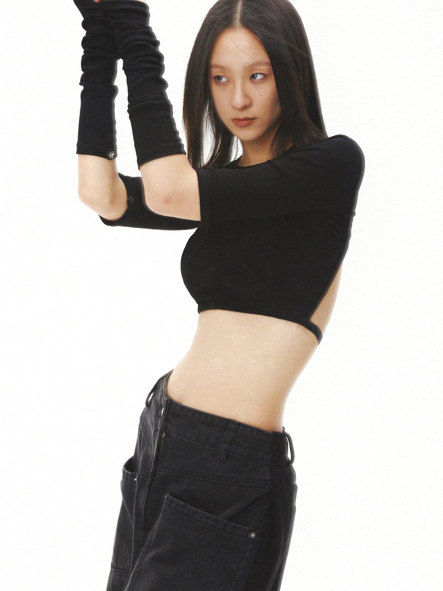 commonce net Backless Detachable Sleeve Cropped T-shirt