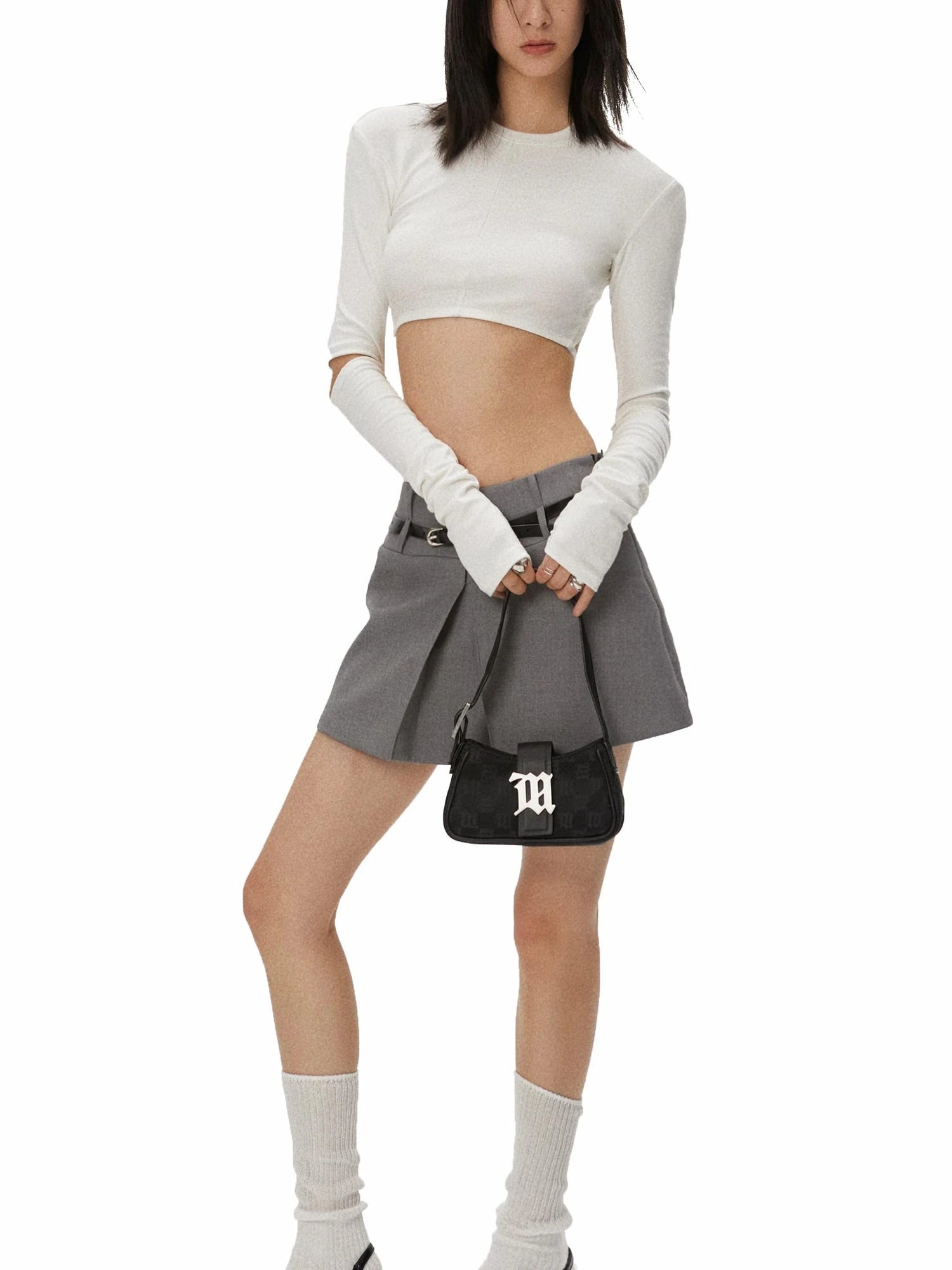 Backless Detachable Sleeve Cropped T-shirt