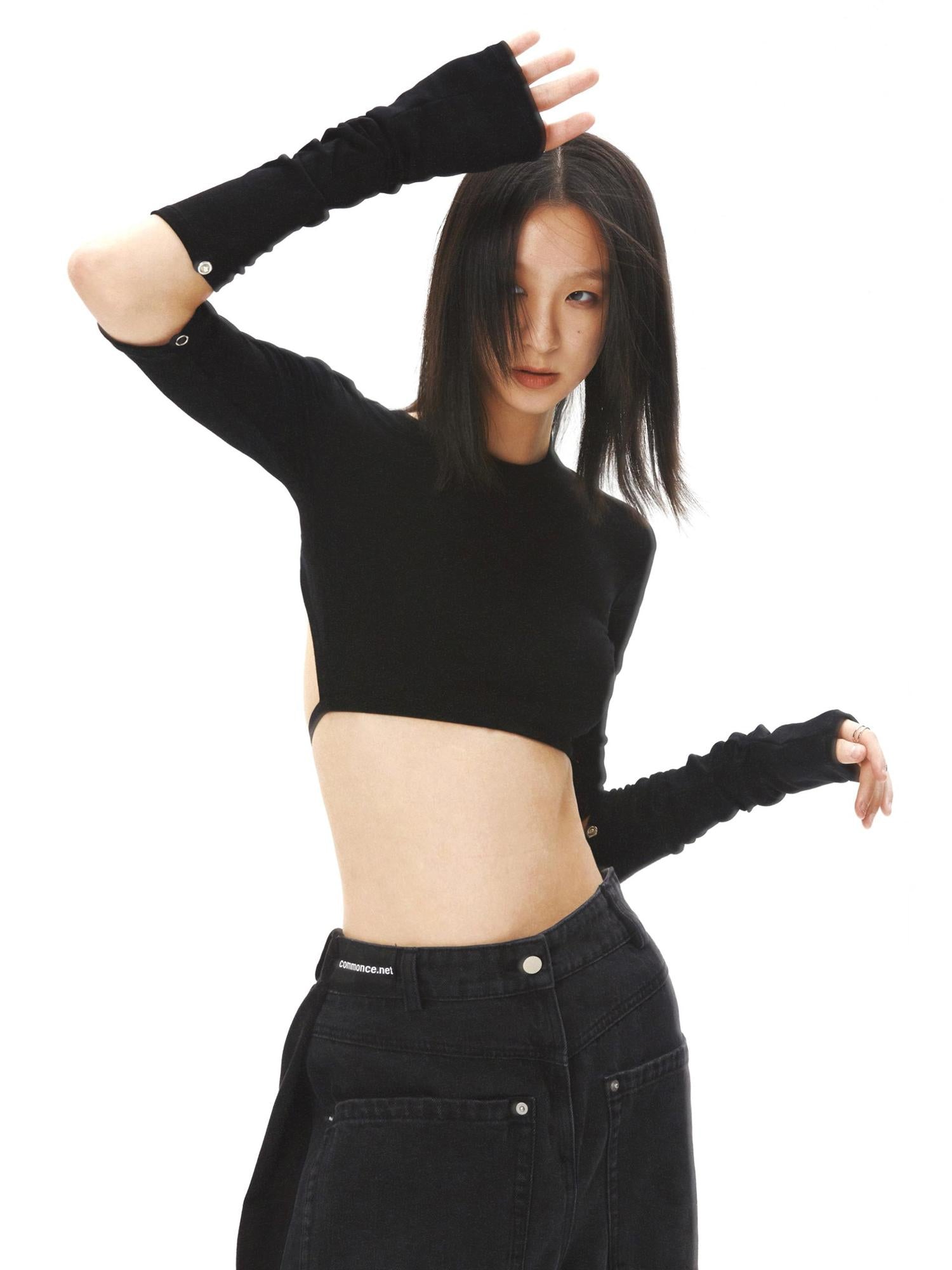 commonce net Backless Detachable Sleeve Cropped T-shirt