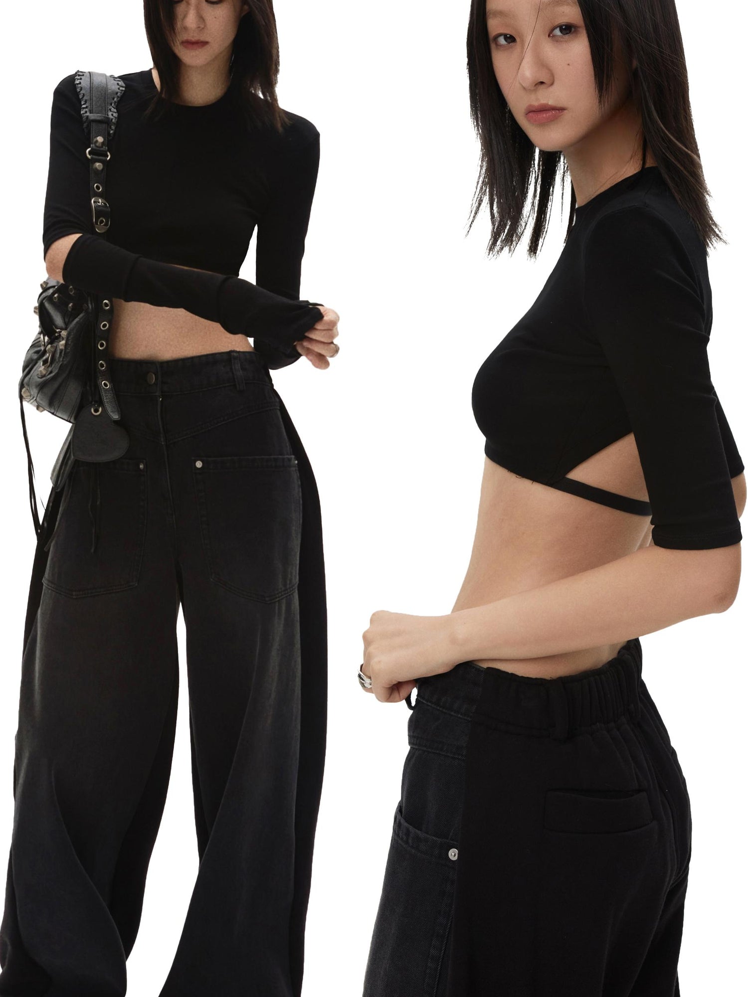 commonce net Backless Detachable Sleeve Cropped T-shirt