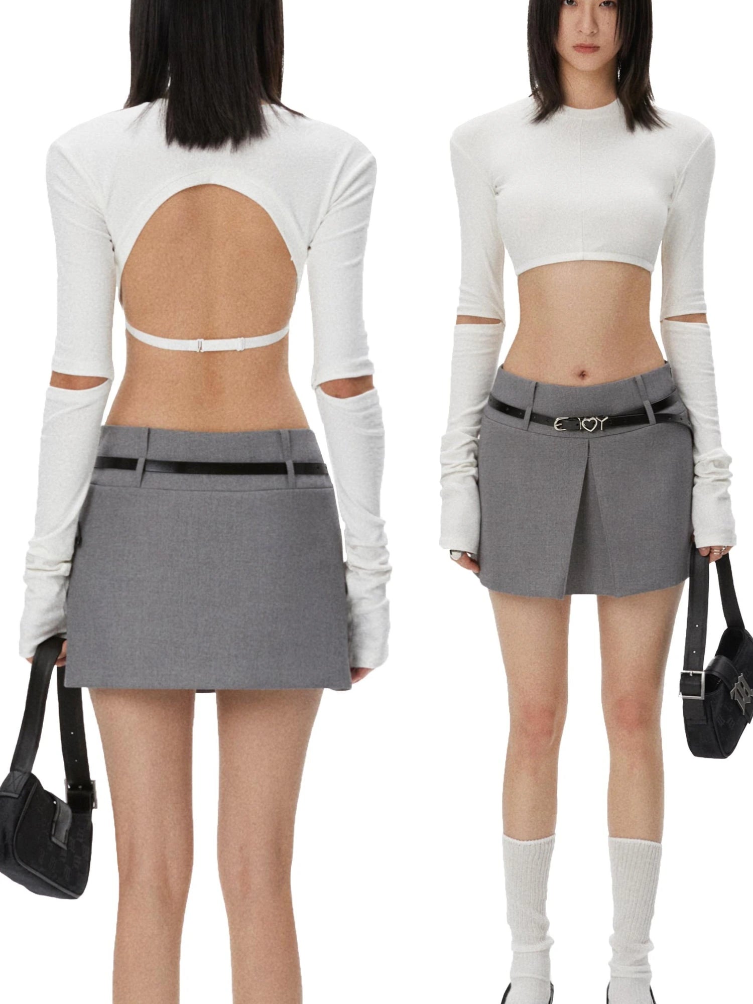 Backless Detachable Sleeve Cropped T-shirt