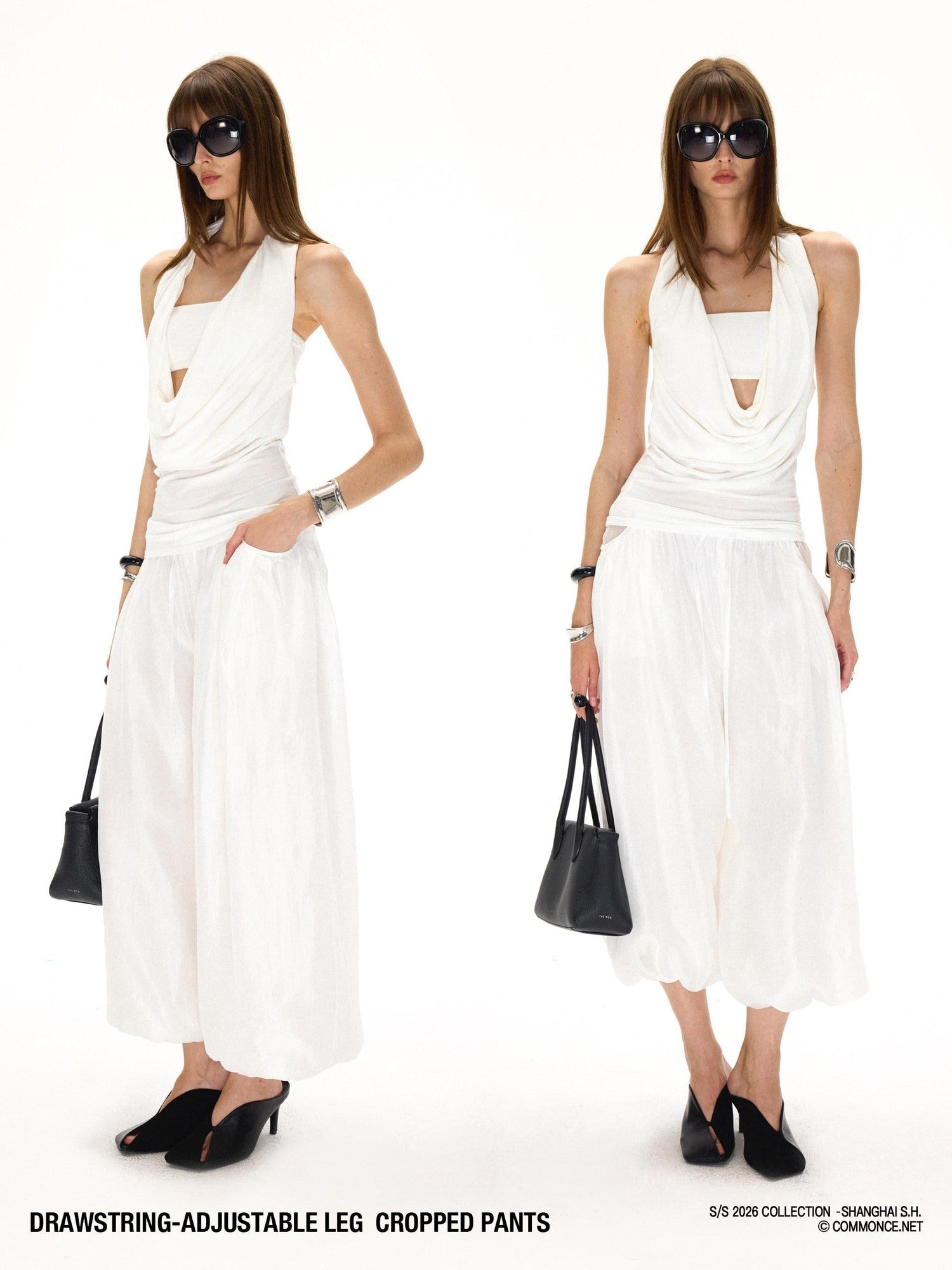 commonce net Balloon Silhouette Adjustable Drawstring Hem Women&
