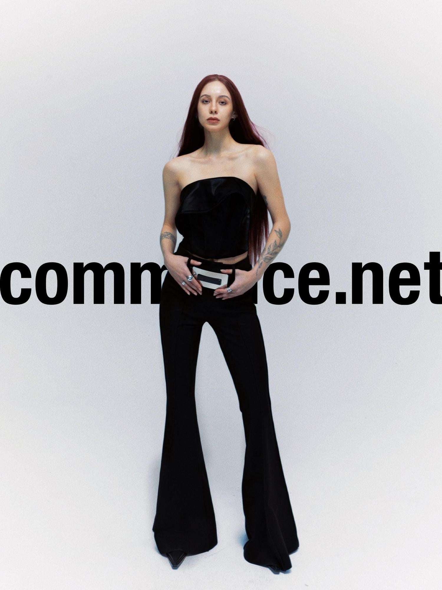 commonce net Black Asymmetrical Fishbone Corset Waist Women&