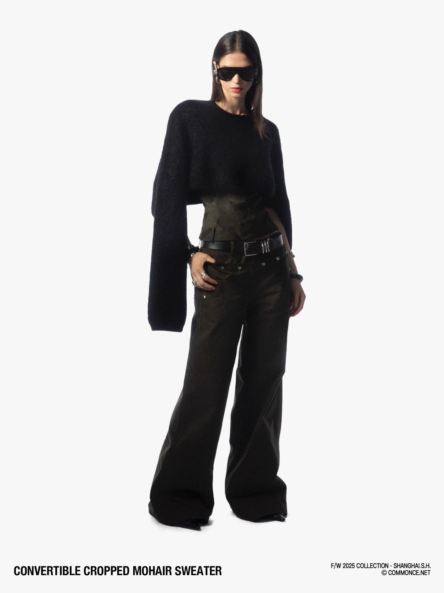 commonce net Black Convertible Cropped Slim Crewneck Pullover Women&
