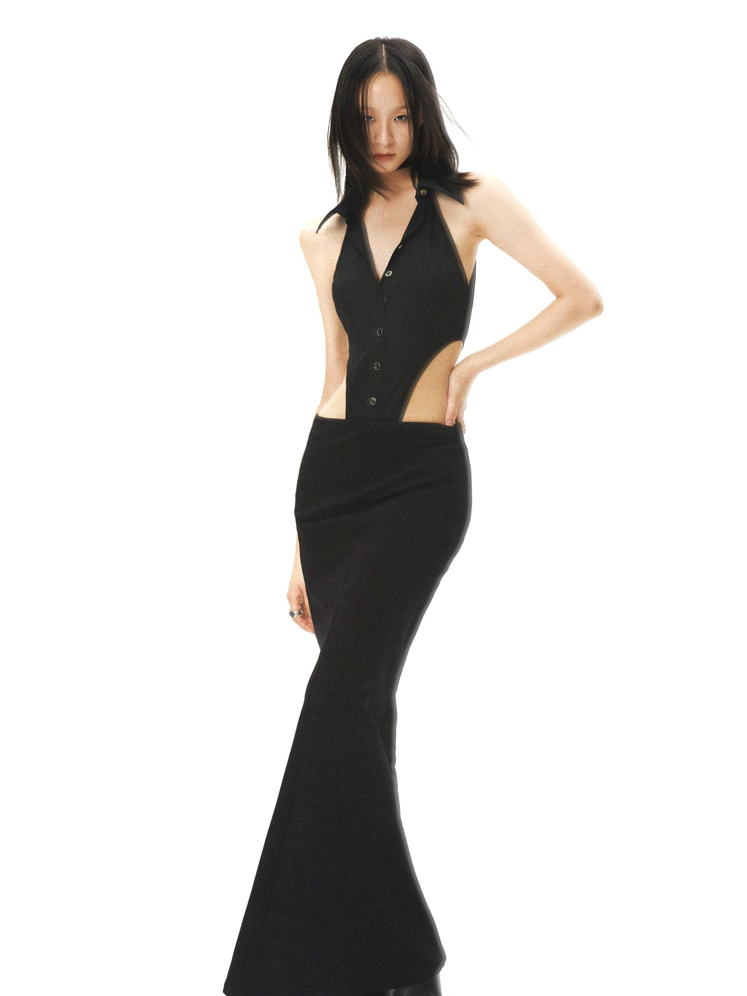 commonce net Black Curved Seam Mermaid Skirt