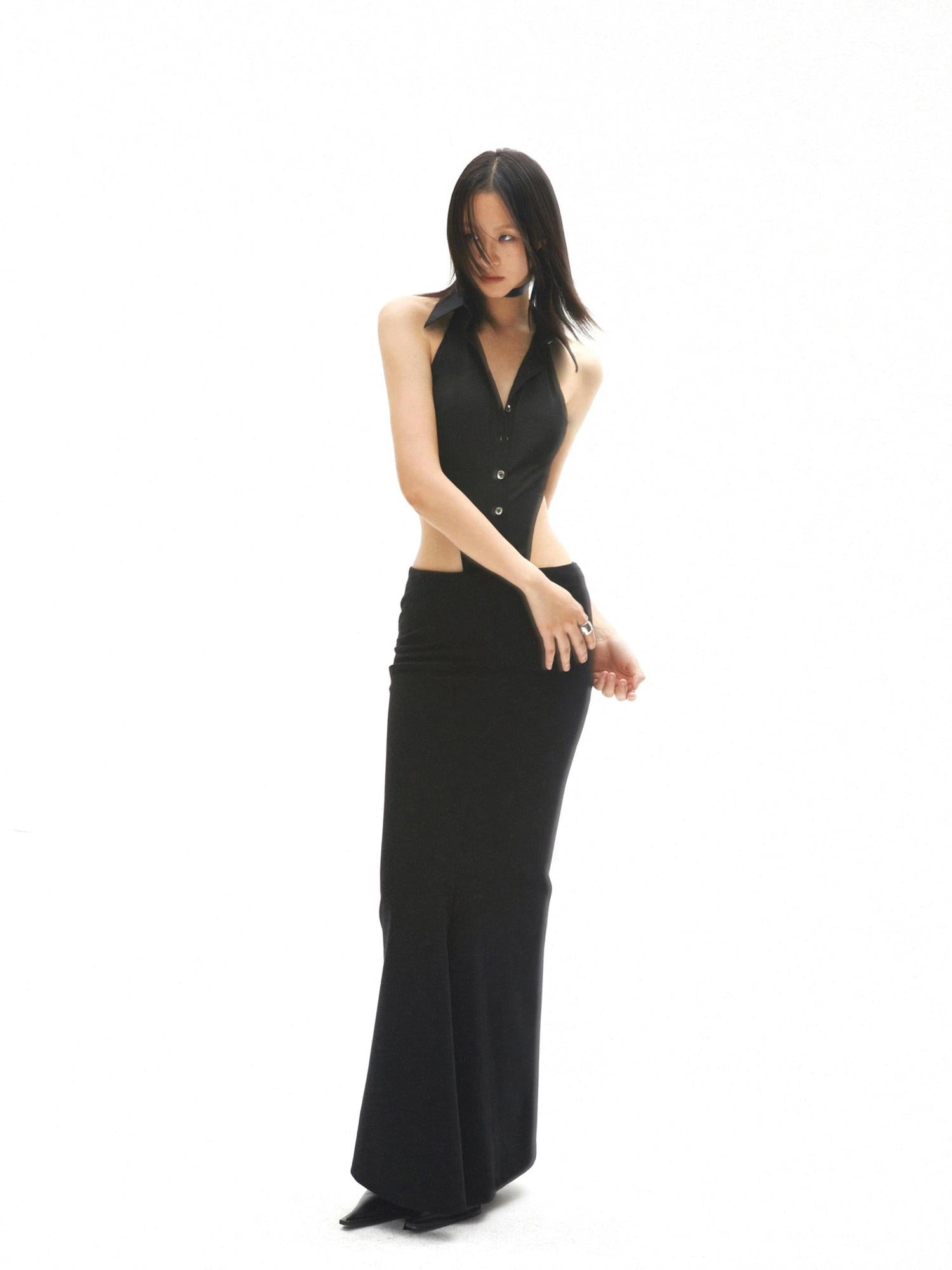 commonce net Black Curved Seam Mermaid Skirt
