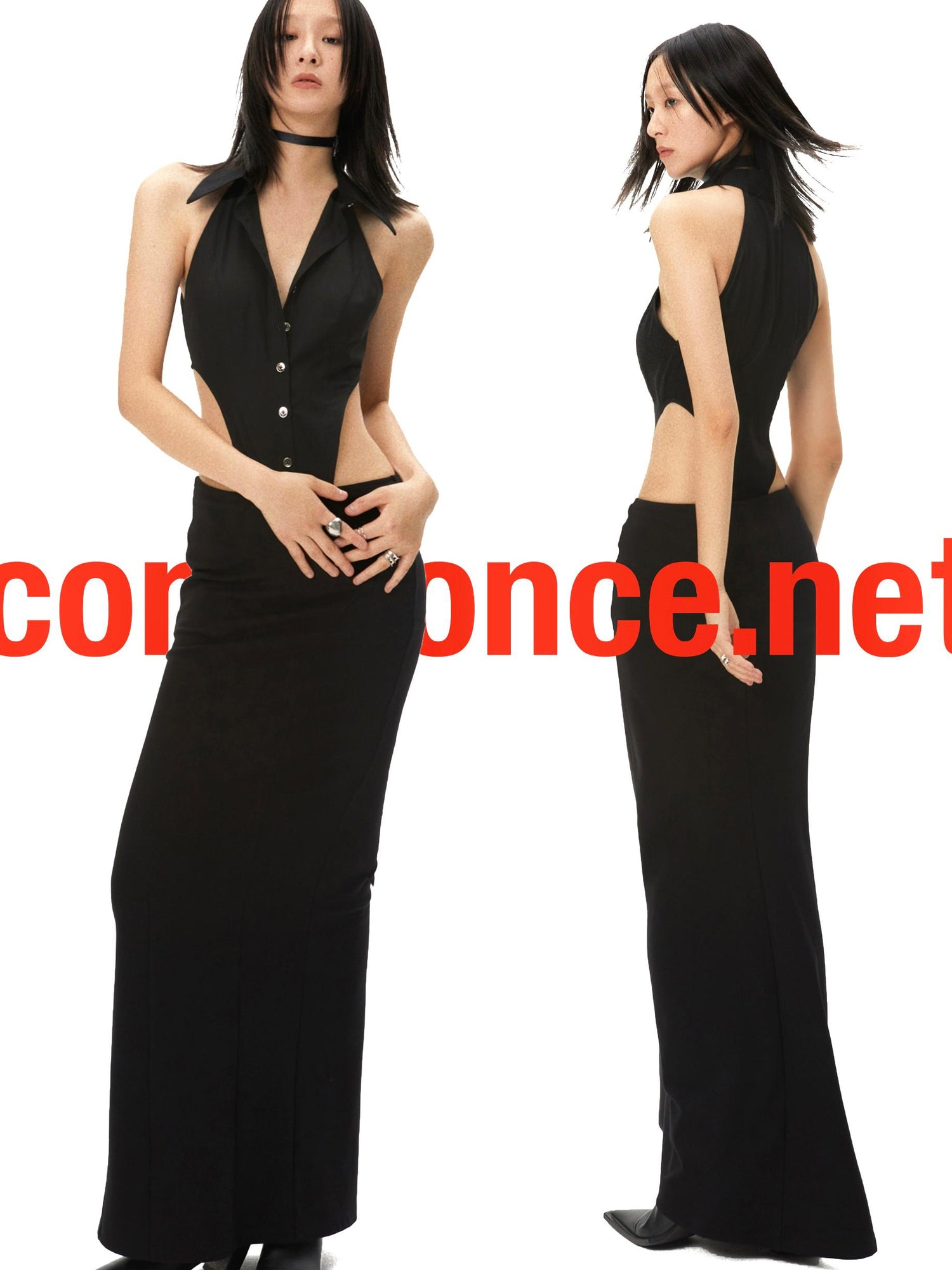 commonce net Black Curved Seam Mermaid Skirt