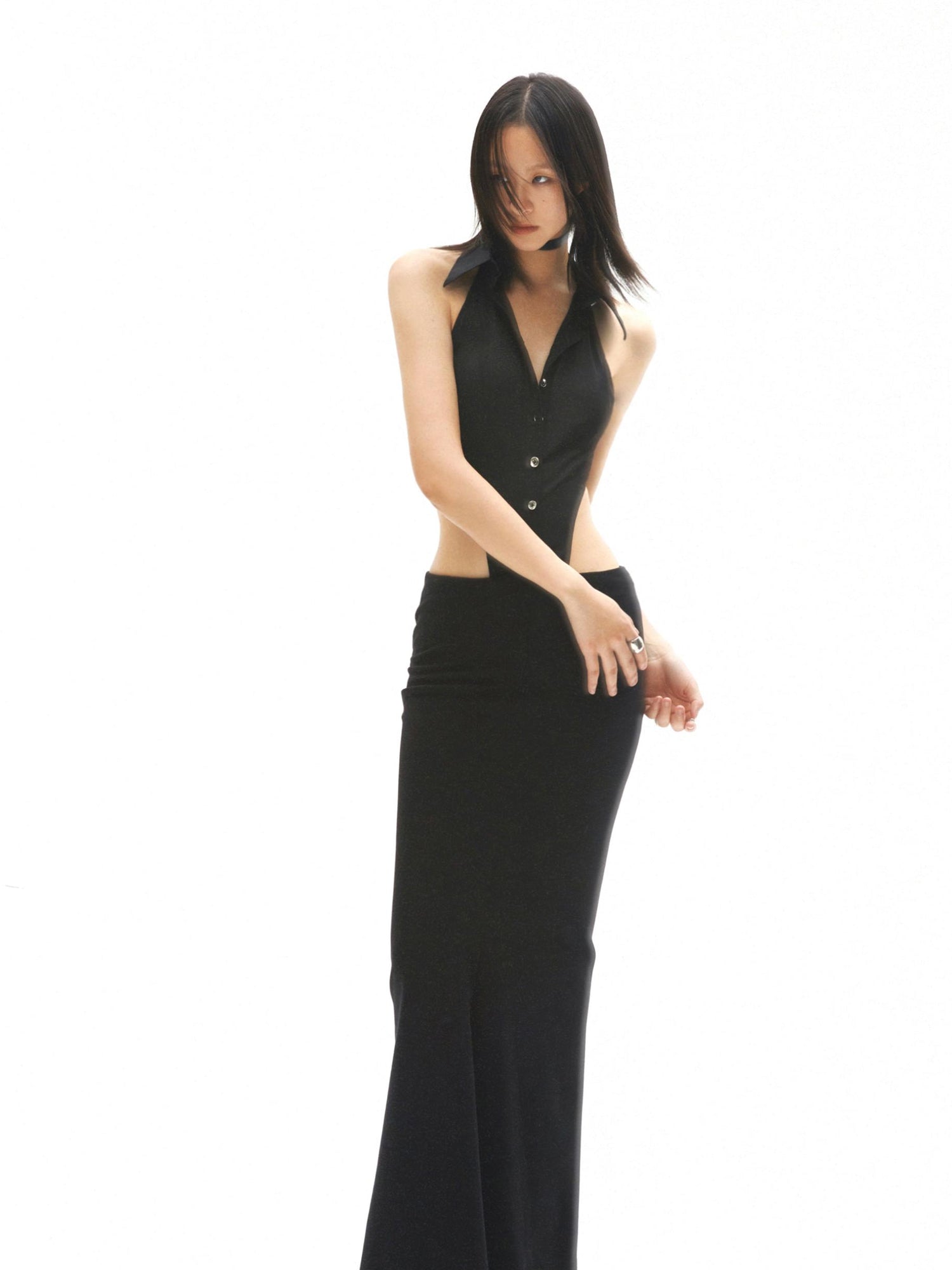 commonce net Black Curved Seam Mermaid Skirt