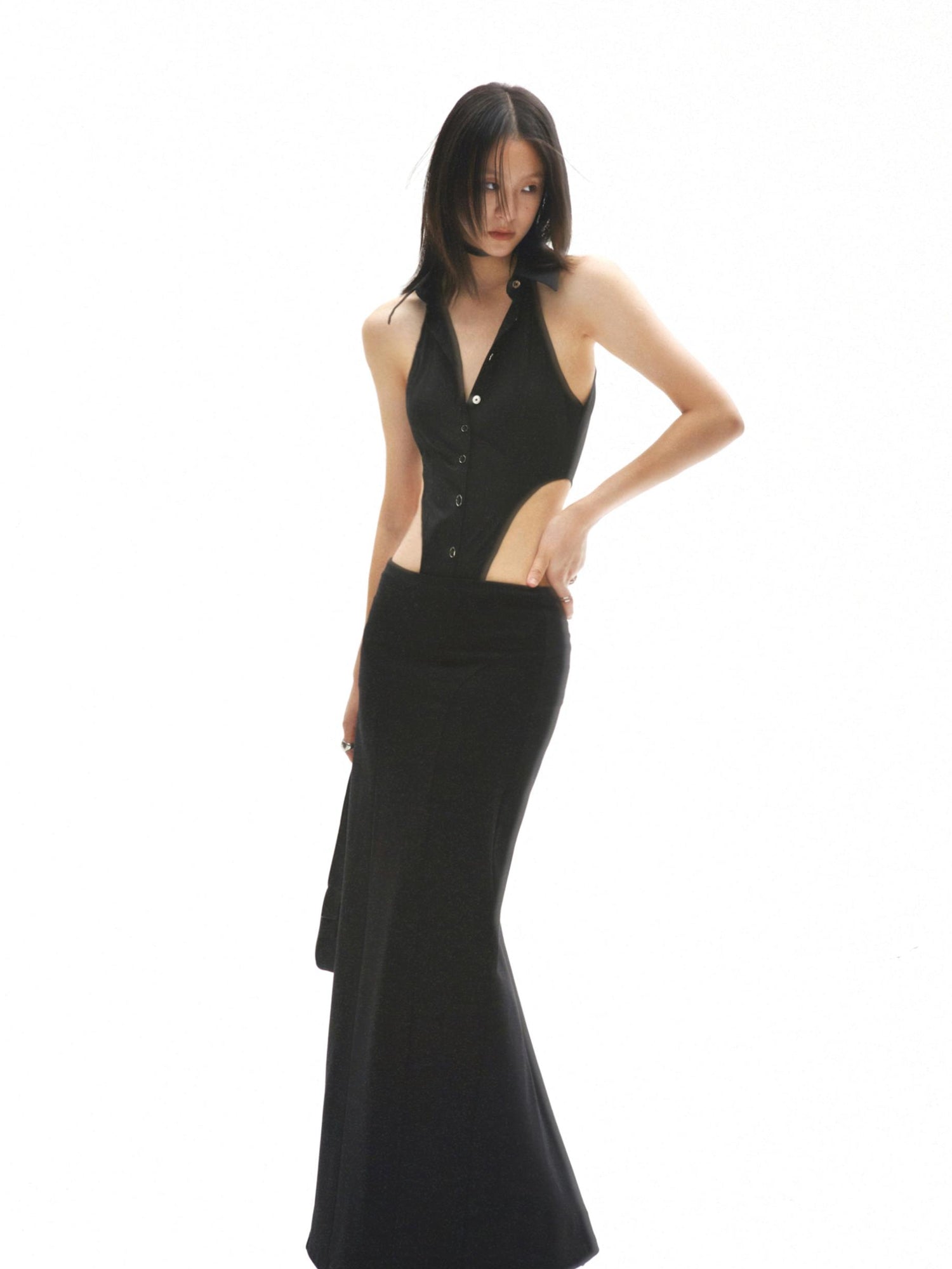 commonce net Black Curved Seam Mermaid Skirt