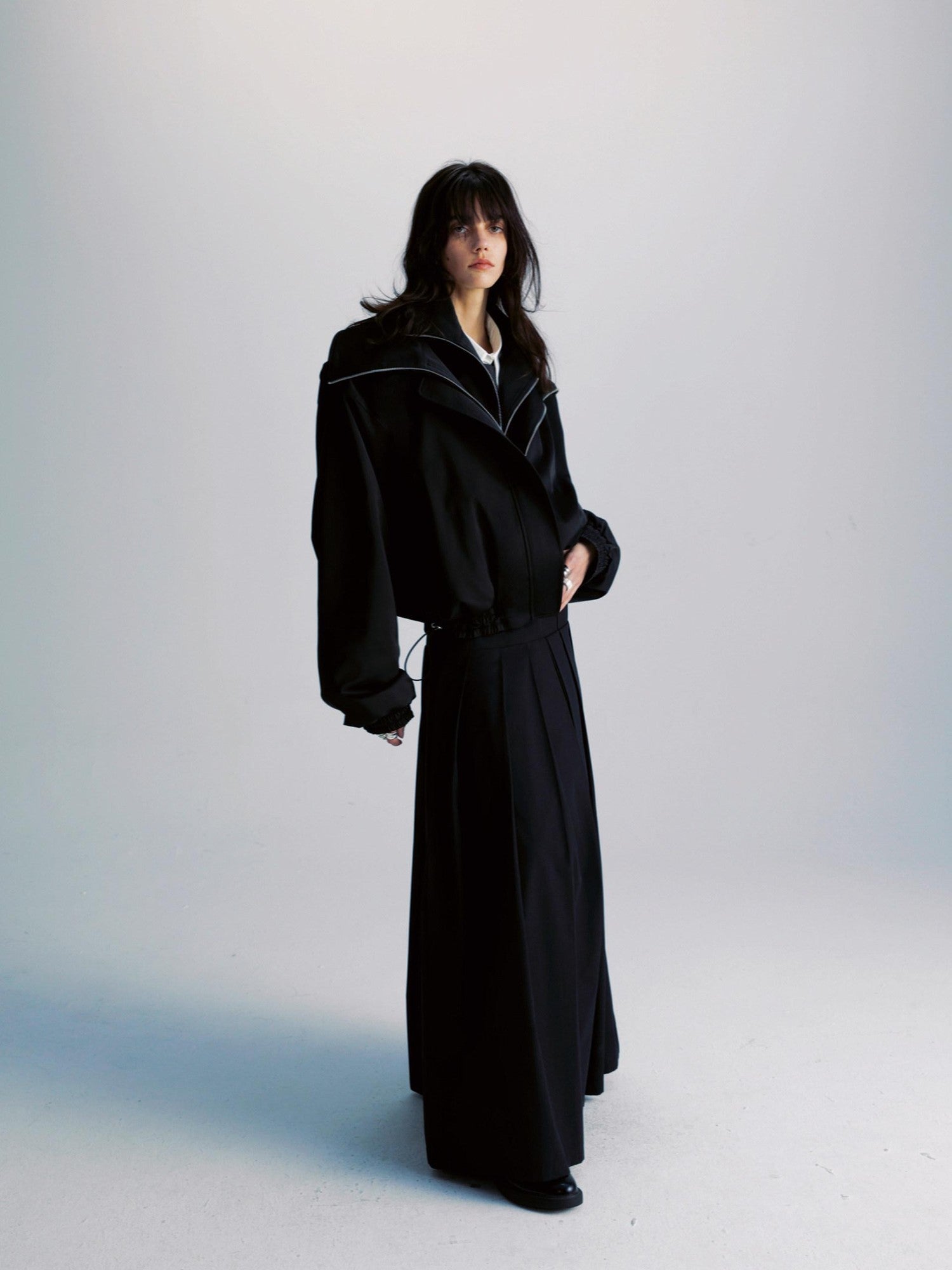 Black Double Zipper Drawstring Women&