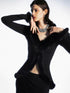 commonce net Black Fur Collar Curved Hem Knit Base Layer