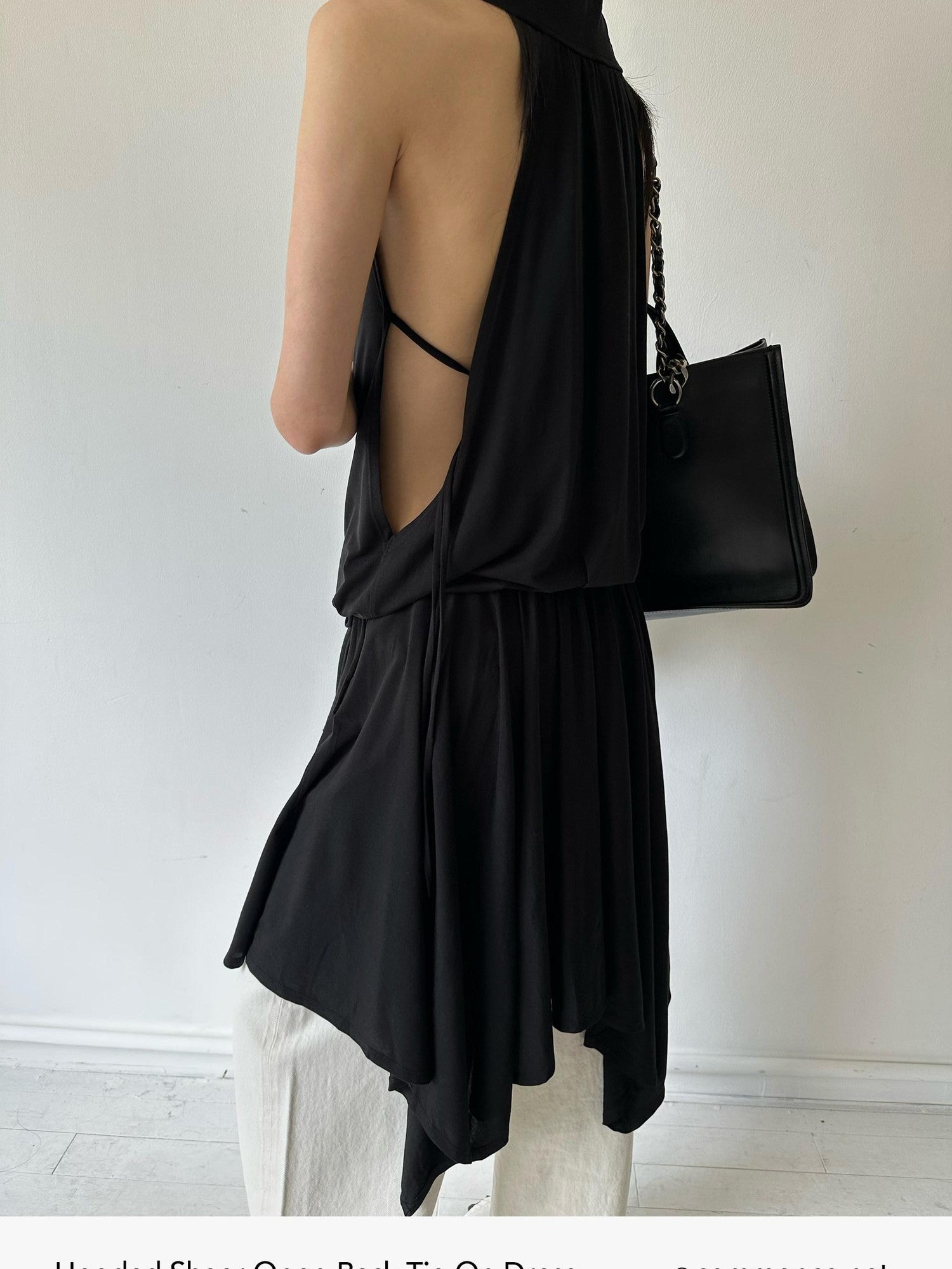 commonce net Black Hooded Draped Neck Backless Drawstring Women&