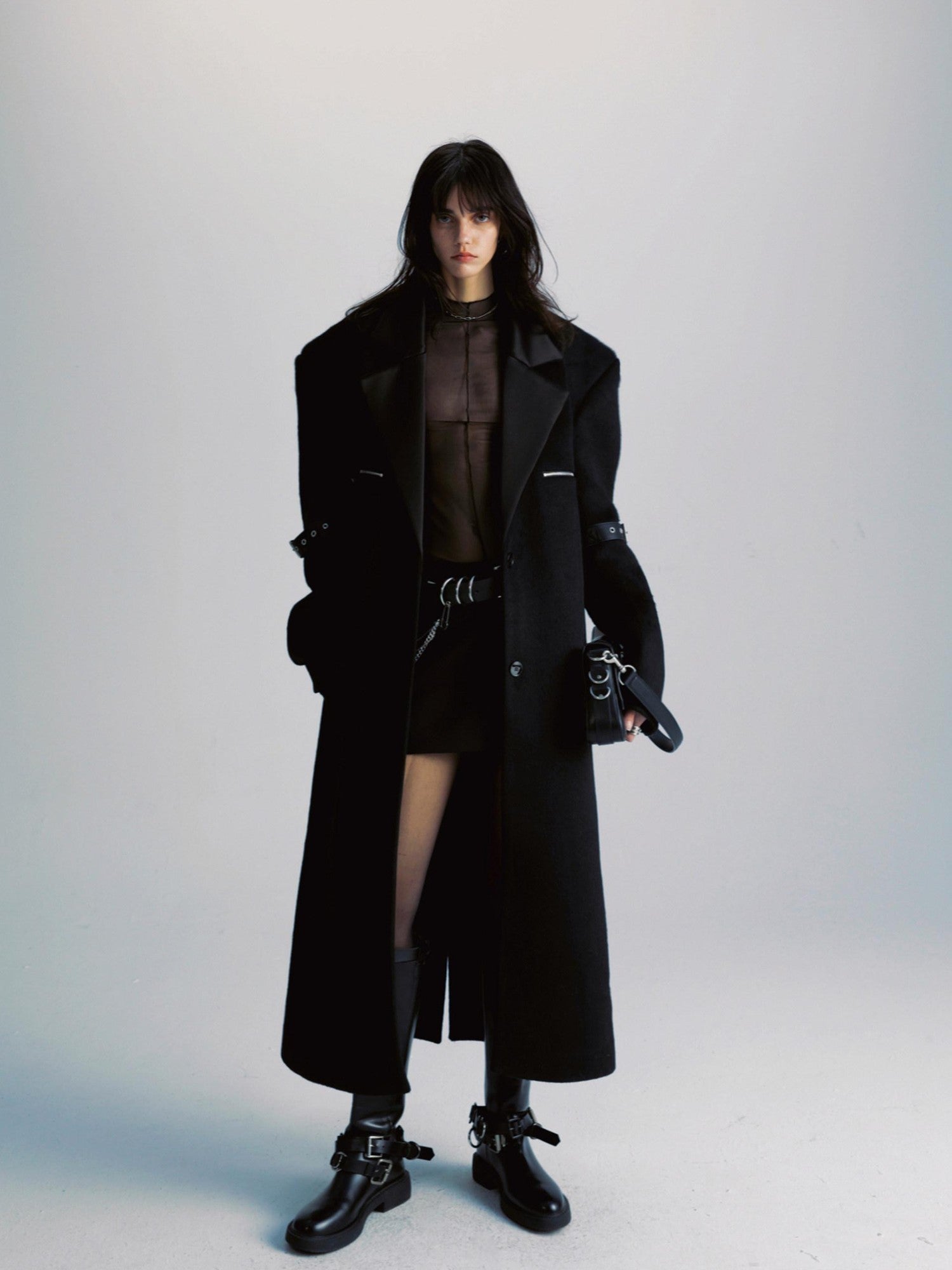 commonce net Black Patchwork Notch Lapel Women&