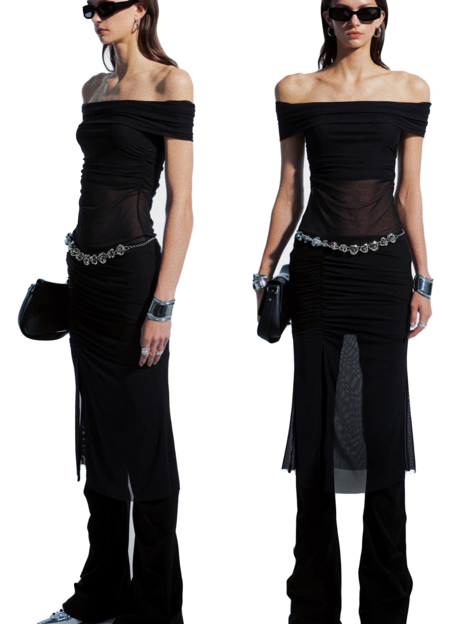 commonce net Black Pleated Patchwork Micro Flare Women&