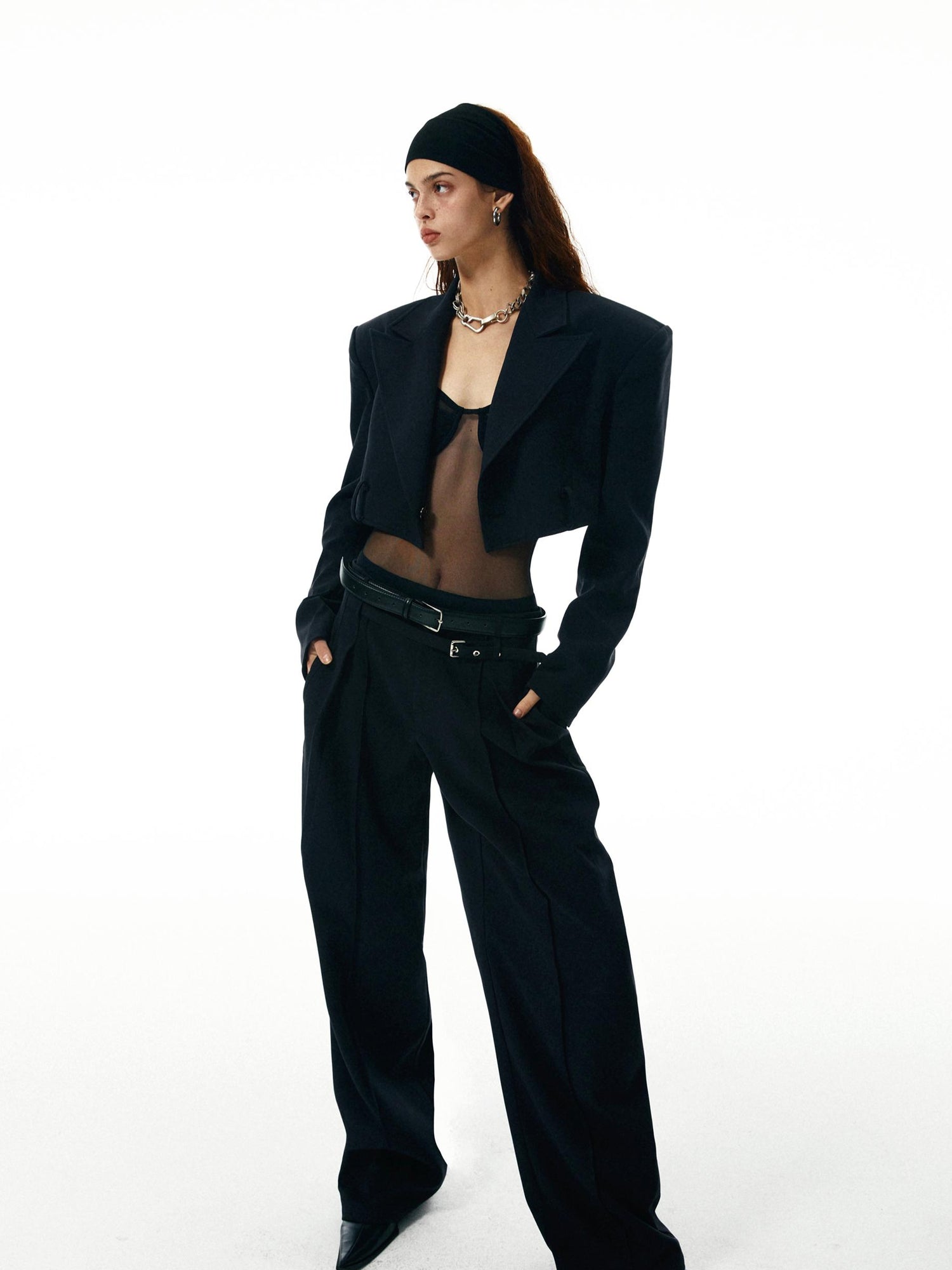 commonce net Black Sheer Mesh Paneled Bustier Bodysuit