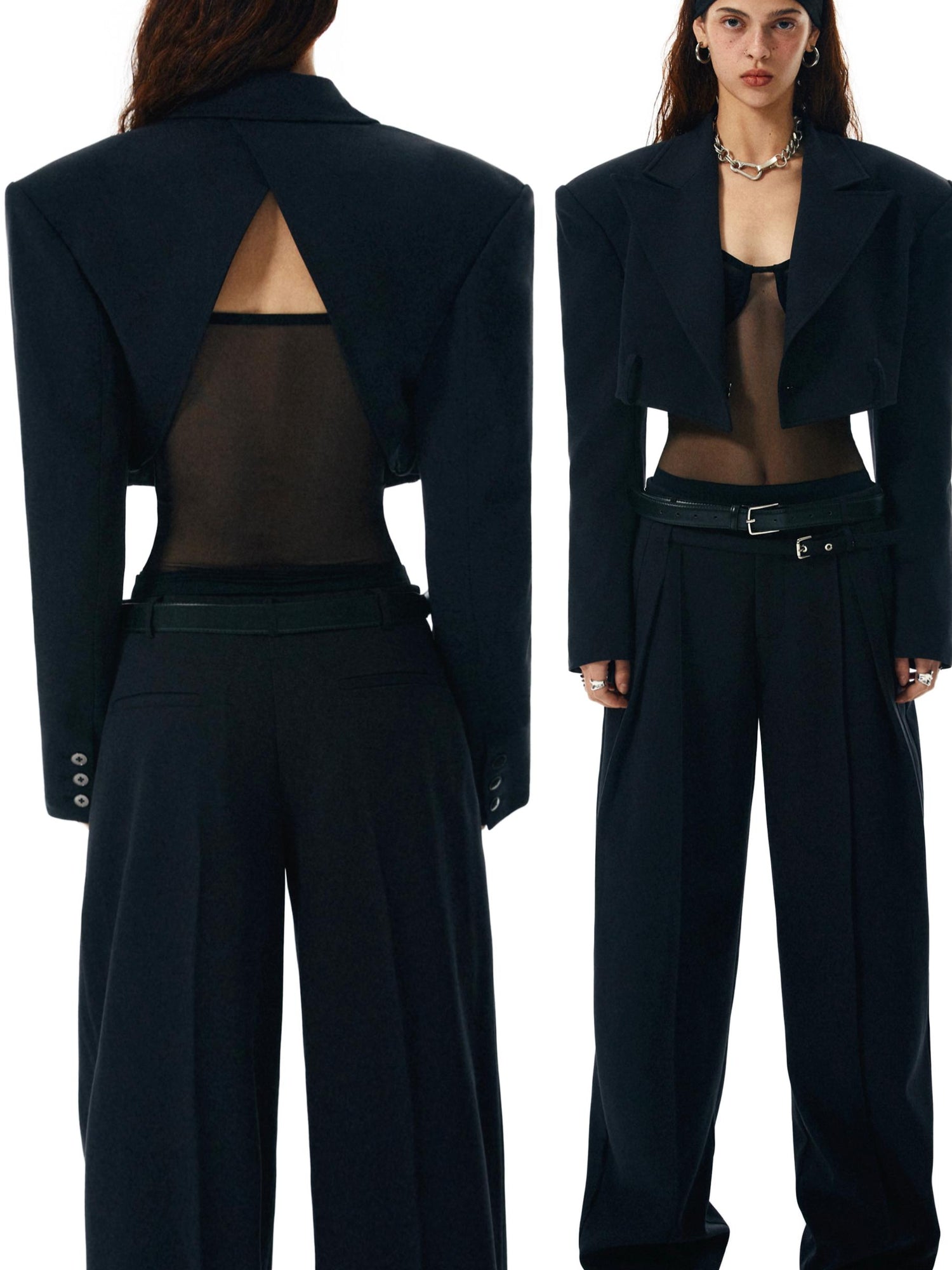 commonce net Black Sheer Mesh Paneled Bustier Bodysuit