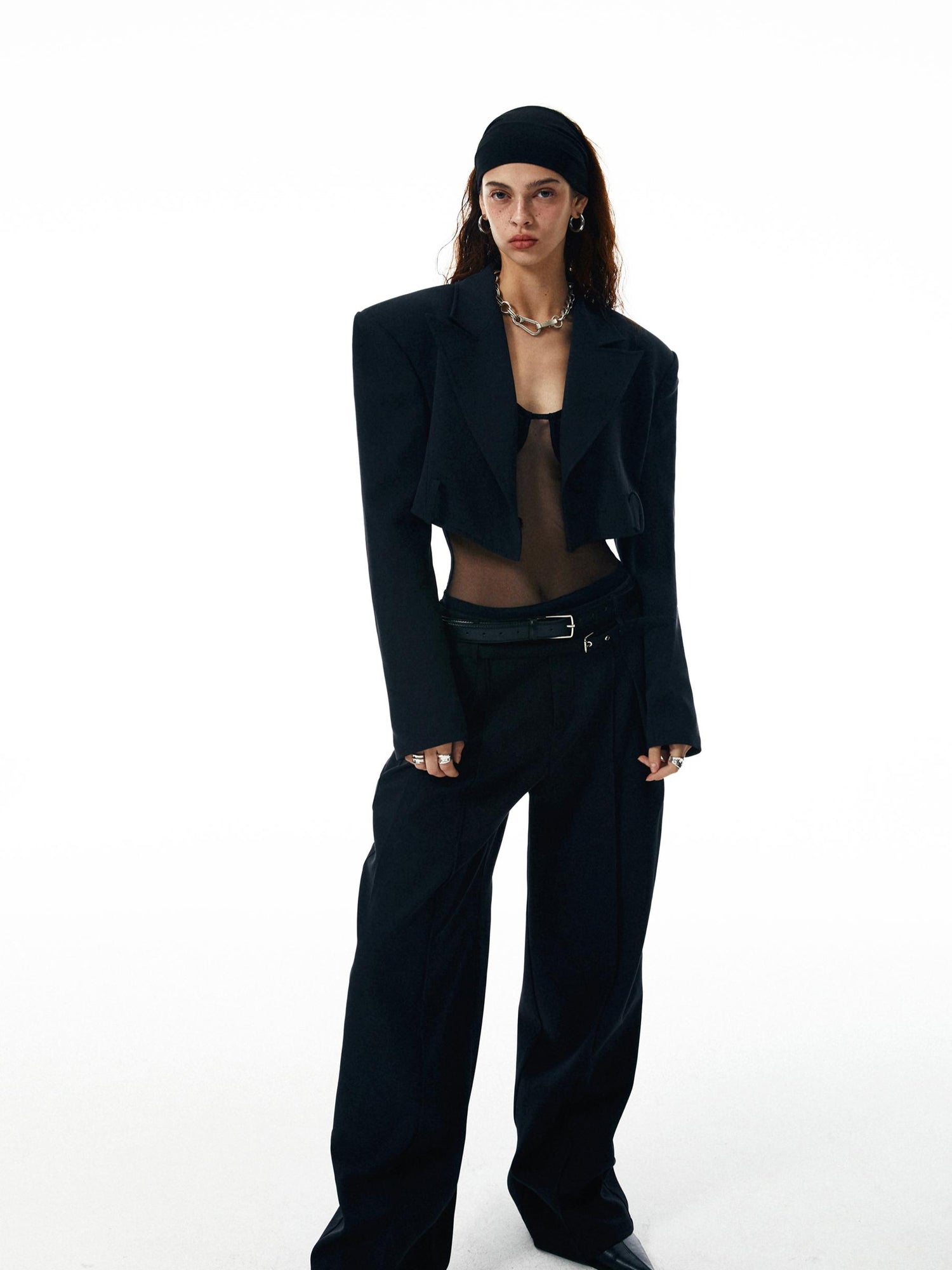 commonce net Black Sheer Mesh Paneled Bustier Bodysuit